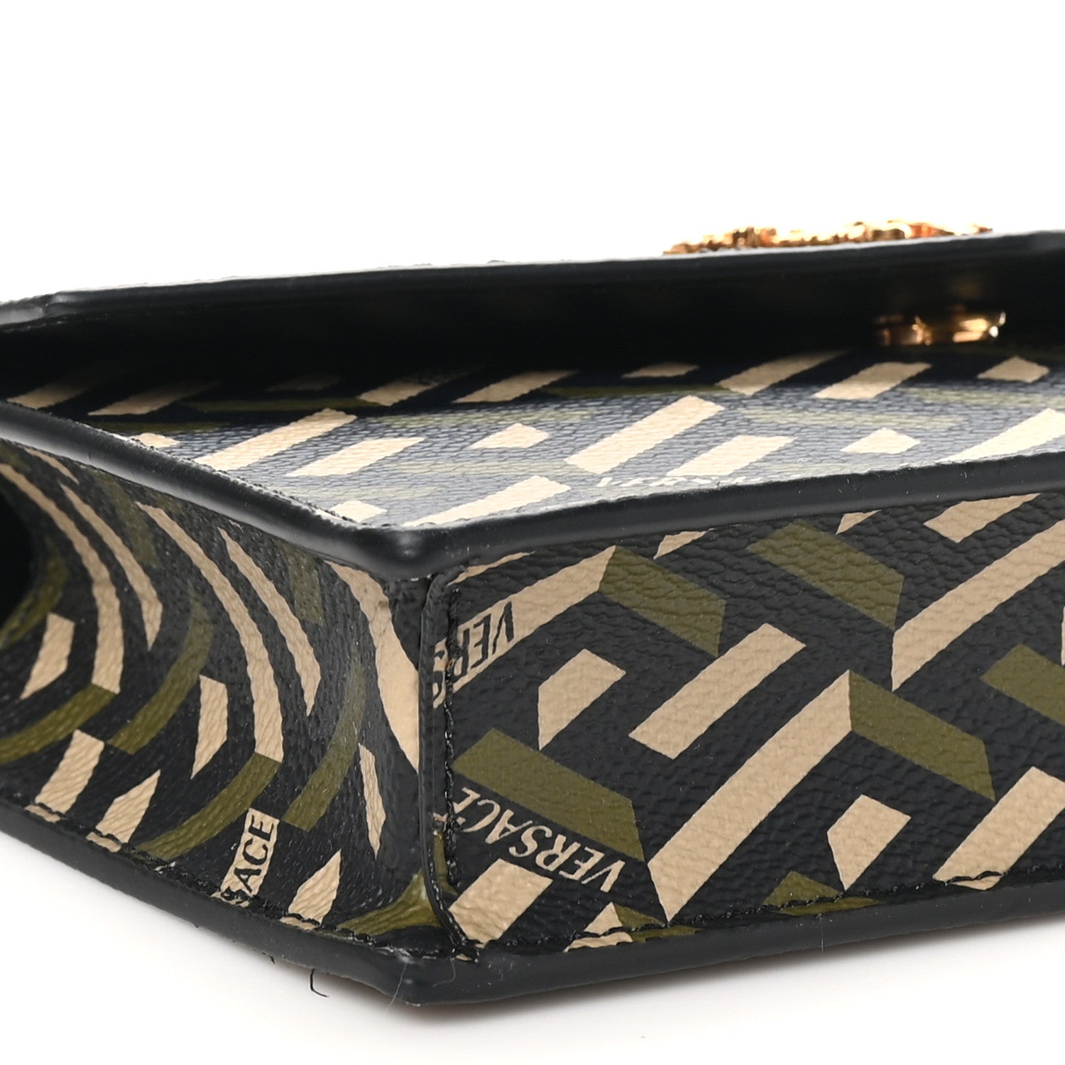 Coated Canvas Virtus La Greca Signature Shoulder Bag Black Khaki