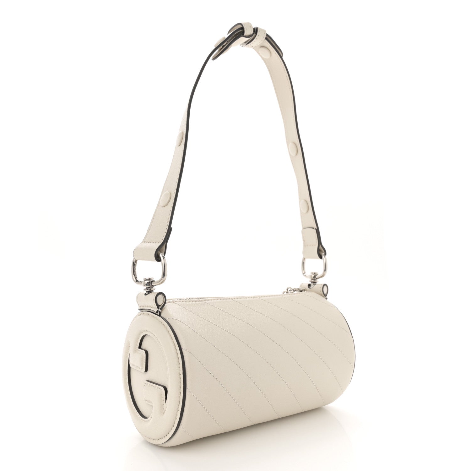 Sakai Be Green Calfskin Diagonal Stitched Mini Blondie Barrel Shoulder Bag Mystic White
