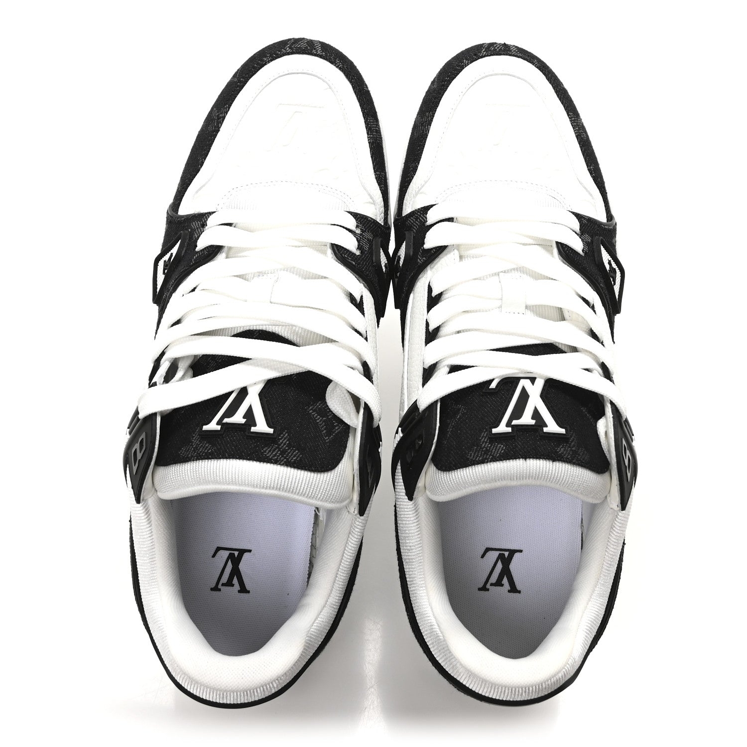 Calfskin Monogram Denim Mens LV Trainer Sneakers 9 Black