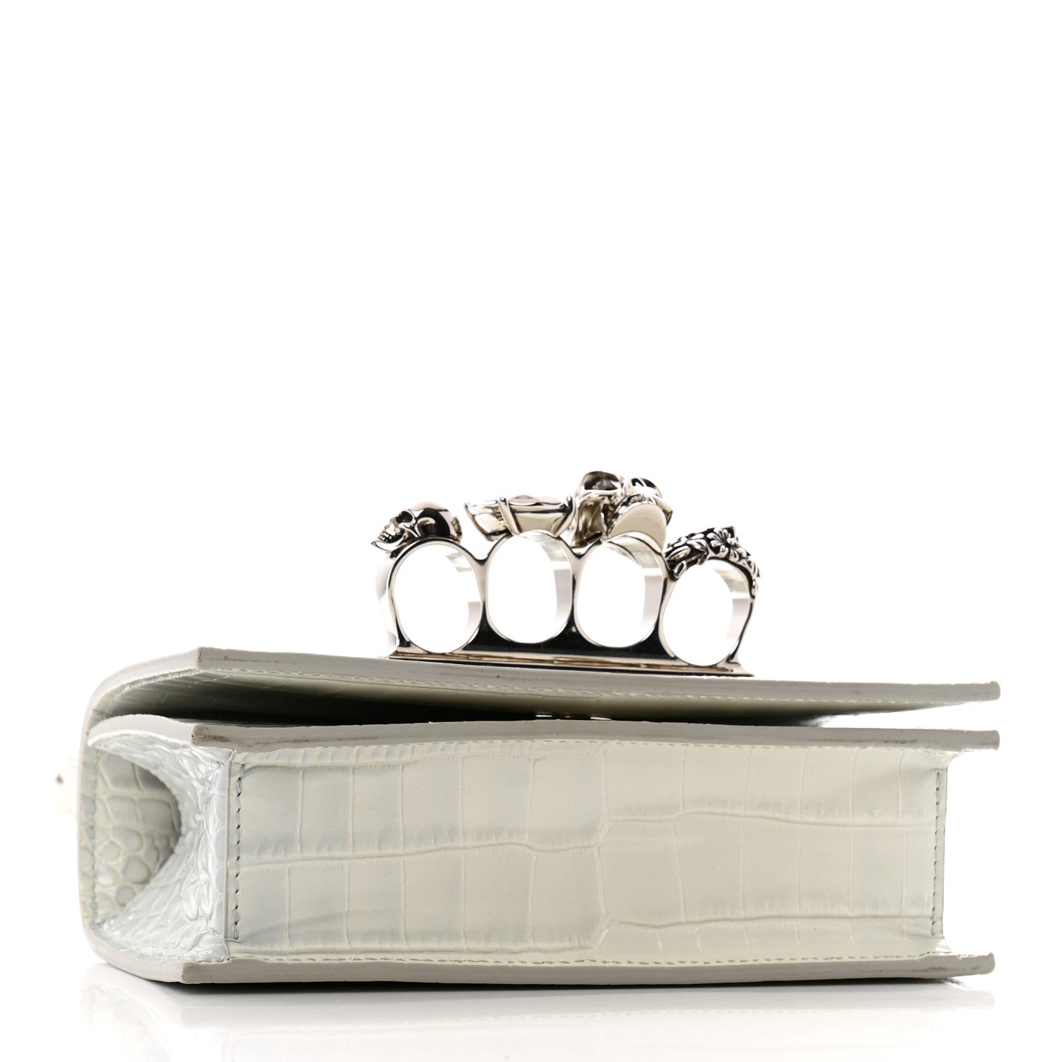 Calfskin Shiny Crocodile Embossed Mini Ombrè Jeweled Satchel Ivory Grey