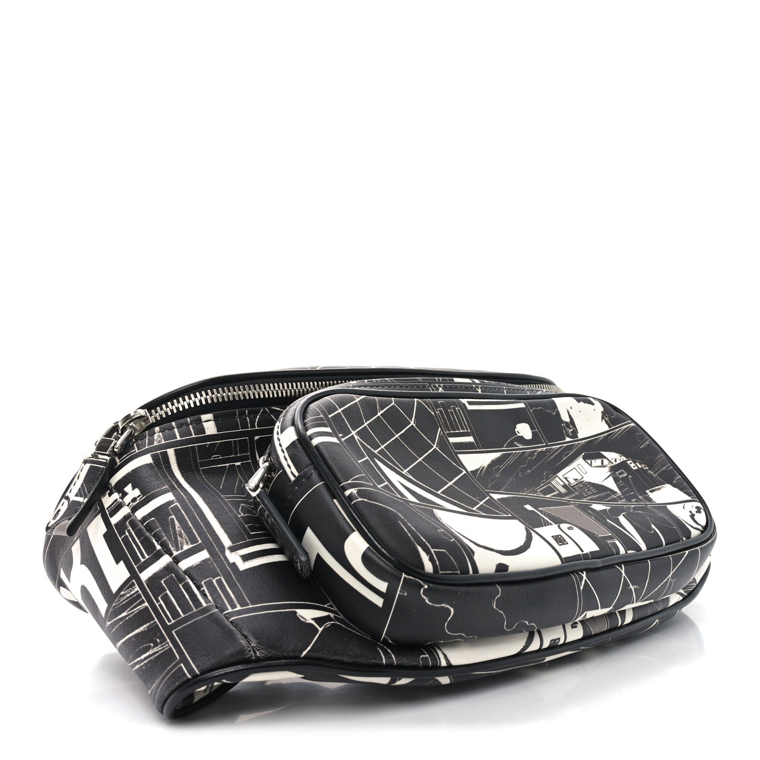 X JAMES JEAN Calfskin Comic Print Belt Bag Black