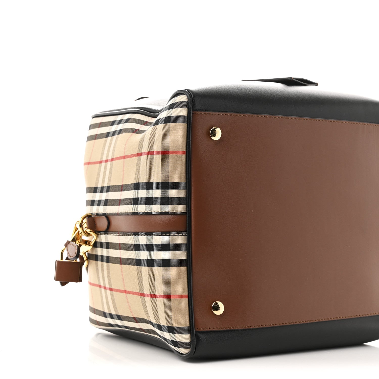 Smooth Calfskin House Check Medium Cube Bowling Bag Archive Beige