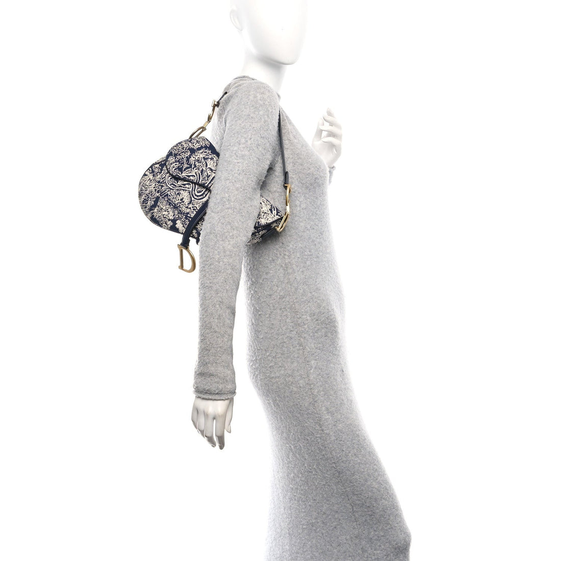 Canvas Reverse Embroidered Toile De Jouy Saddle Bag Blue