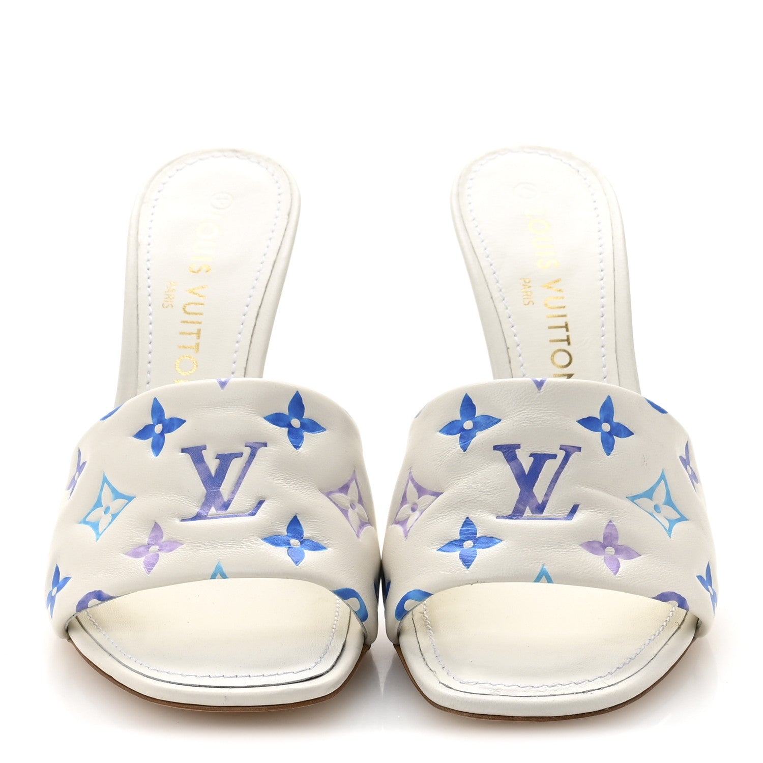 Lambskin Embossed Monogram By The Pool Revival High Heel Mules 39 White Blue Purple