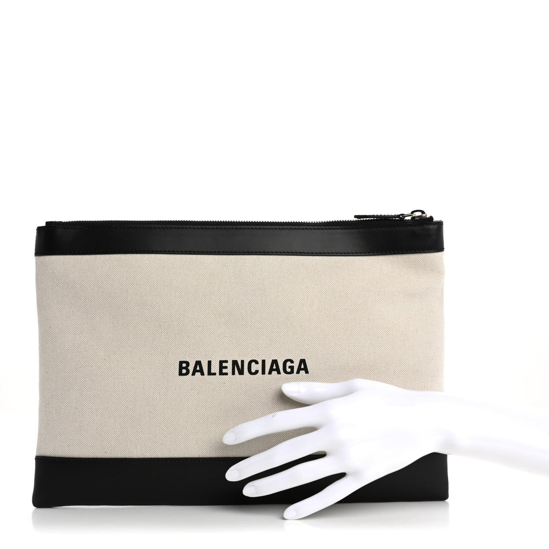 Calfskin Cotton Canvas Logo Clutch Black