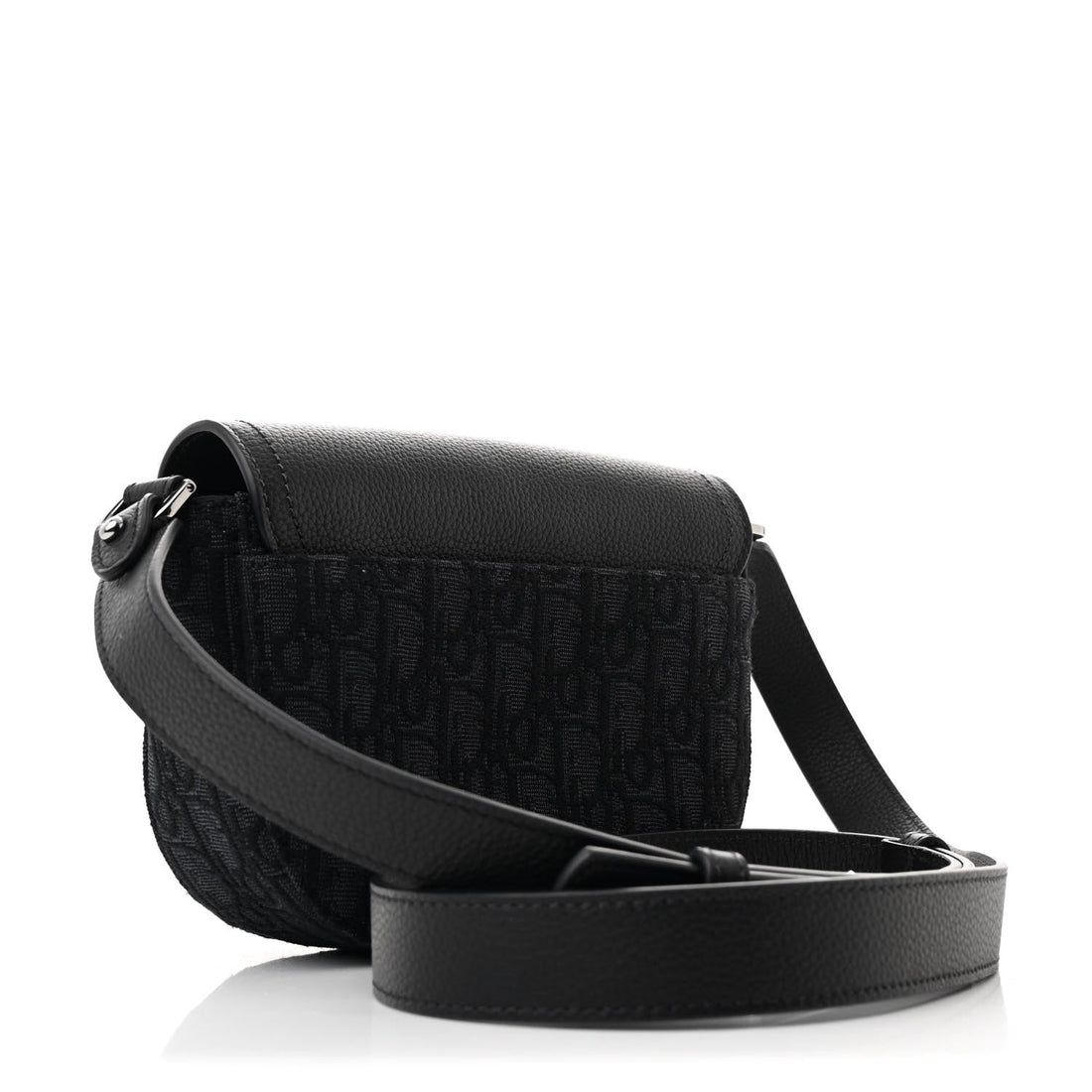 Oblique Jacquard Grained Calfskin Mini Saddle Messenger Bag With Flap Black