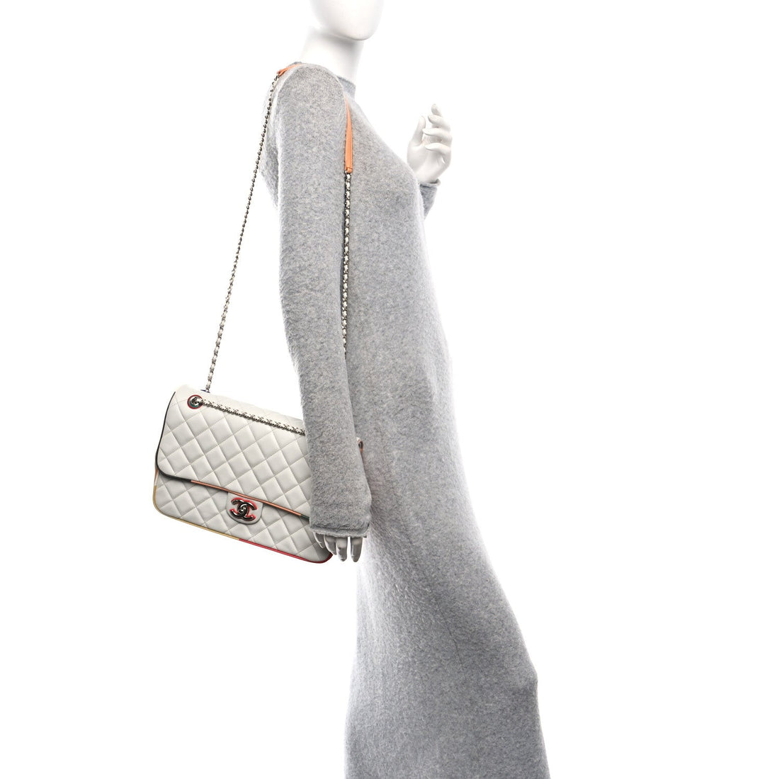 Lambskin Quilted Jumbo Cuba Color Flap White Multicolor