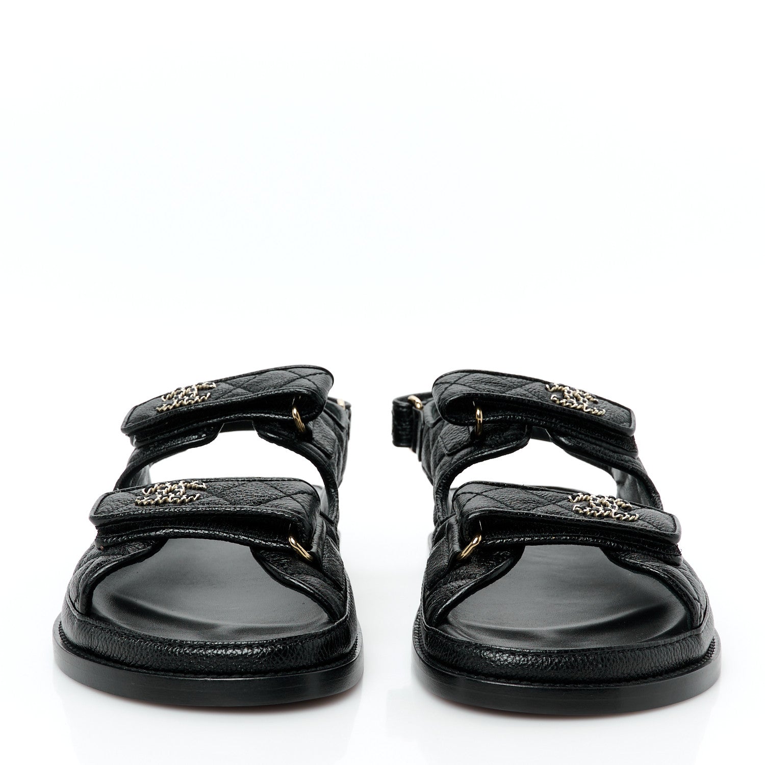Grained Calfskin Velcro Dad Sandals 39 Black