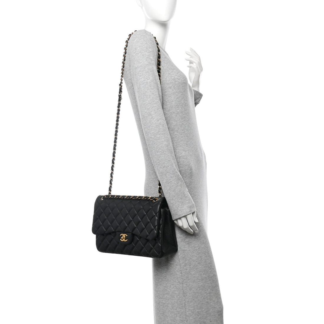 Caviar Quilted Jumbo Double Flap Black