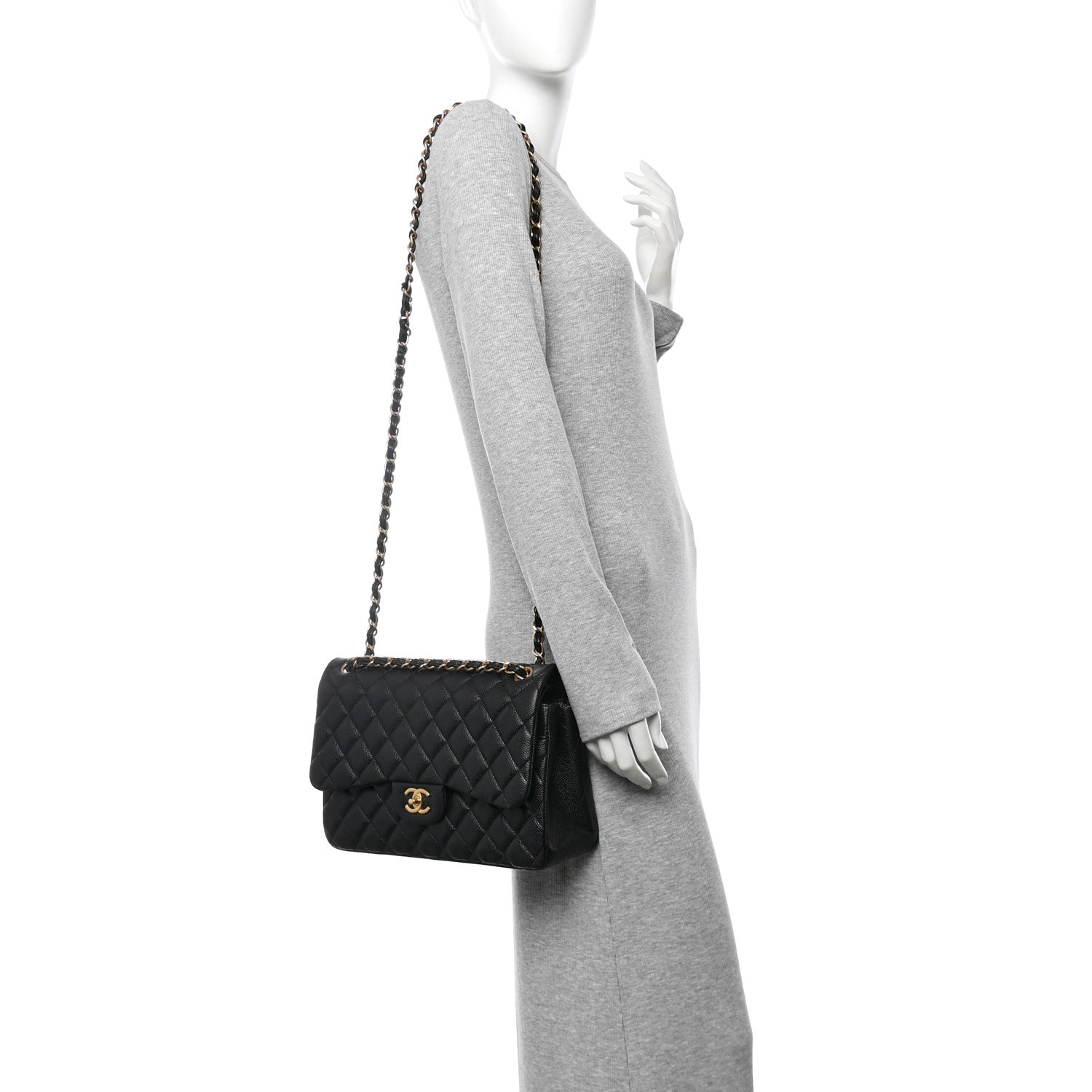 Caviar Quilted Jumbo Double Flap Black