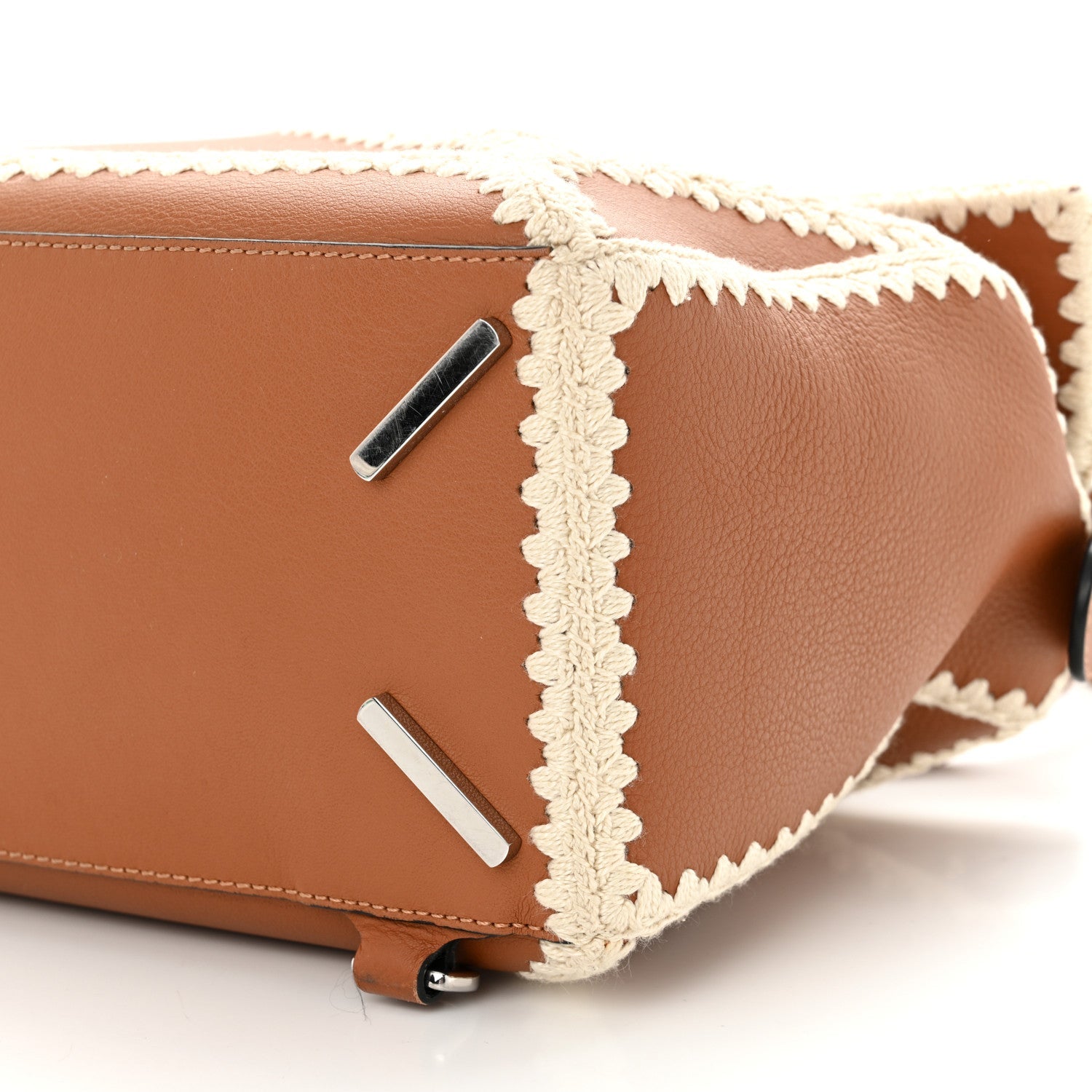 Calfskin Crochet Trim Medium Puzzle Bag Tan