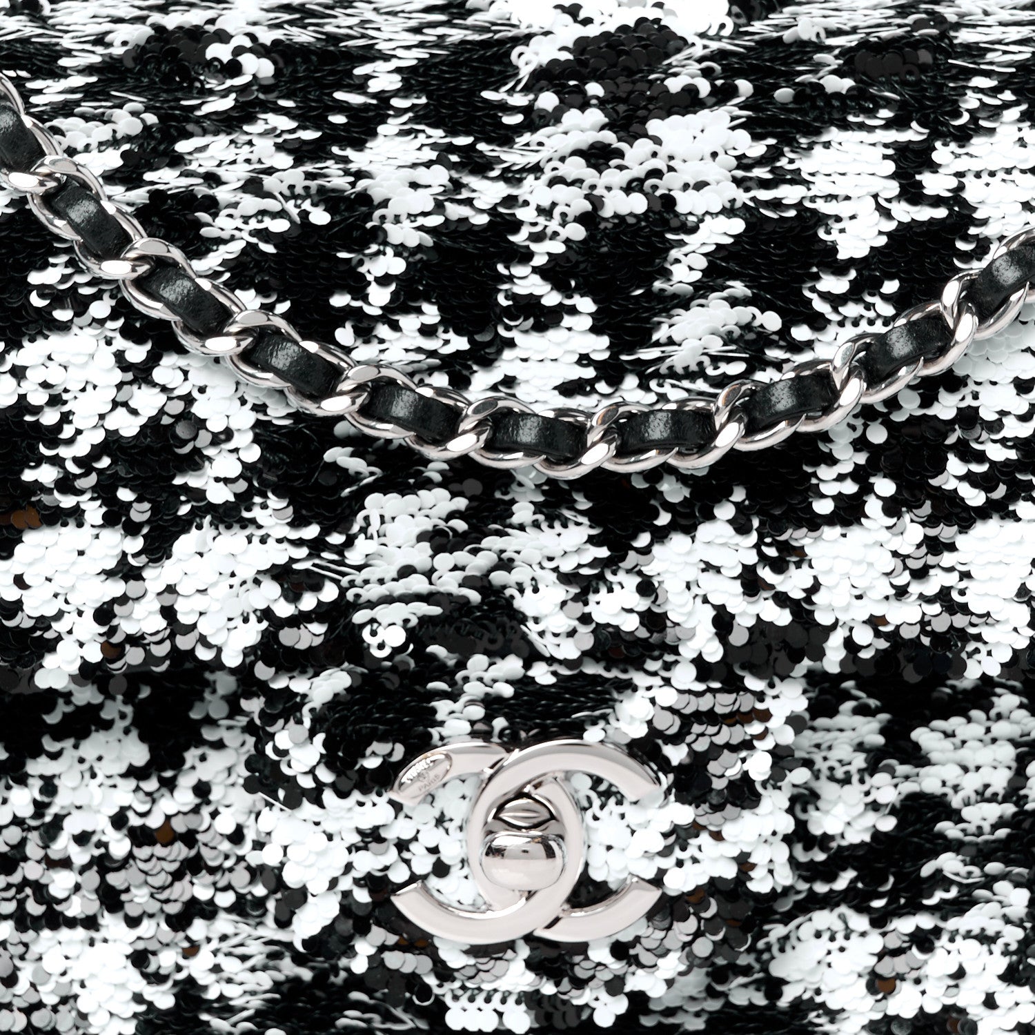 Sequin Houndstooth Small Flap Black White