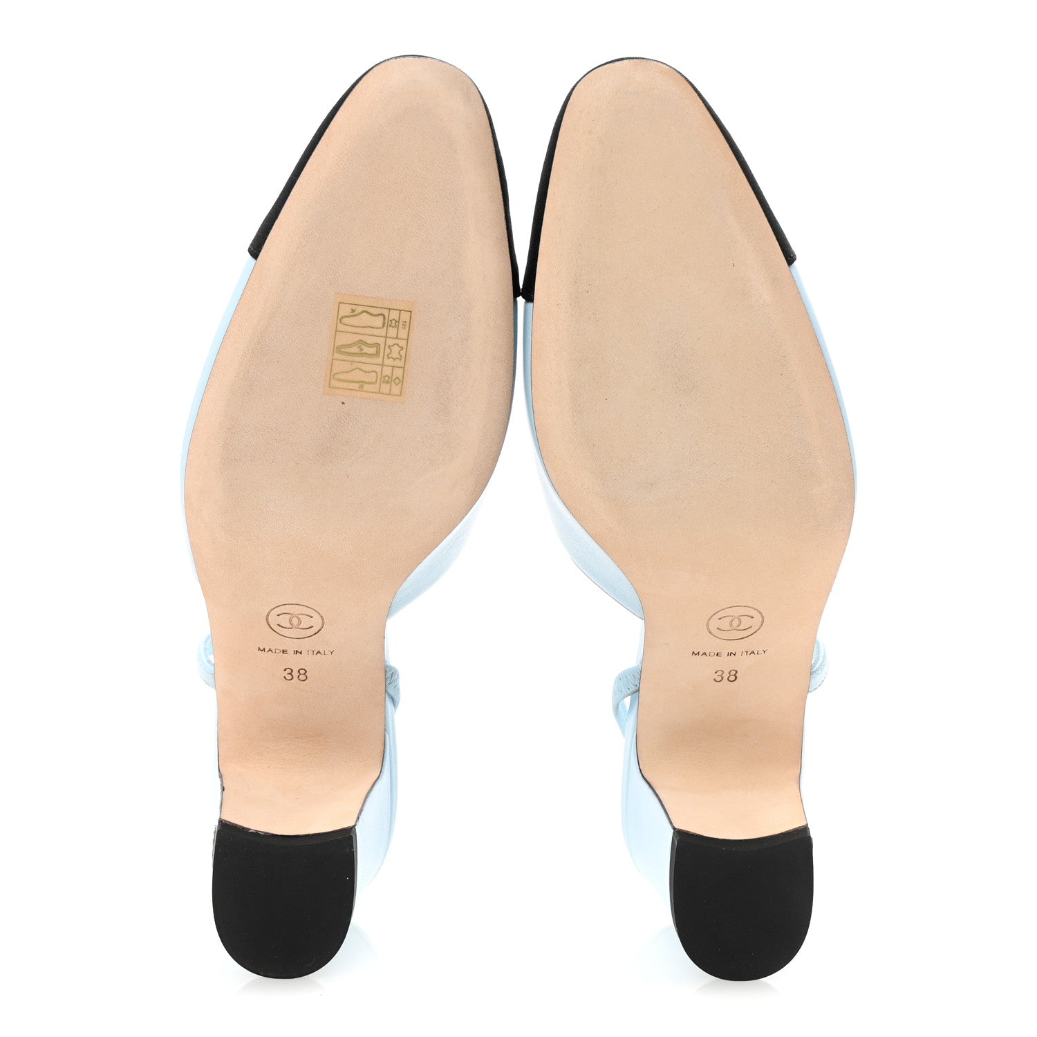 Lambskin Grosgrain Cap Toe CC Slingback Pumps 38 Light Blue Black