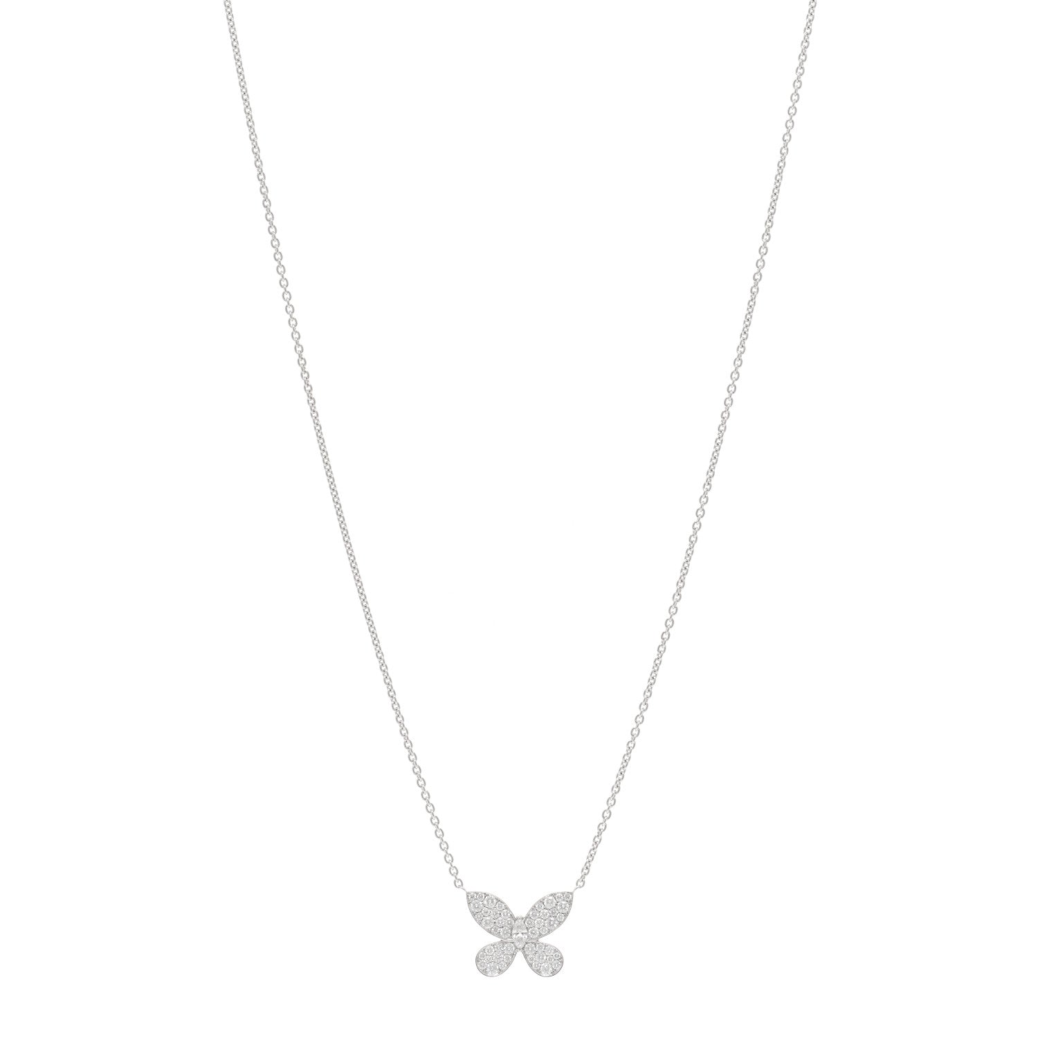 18K White Gold Diamond Butterfly Pendant Pave Necklace