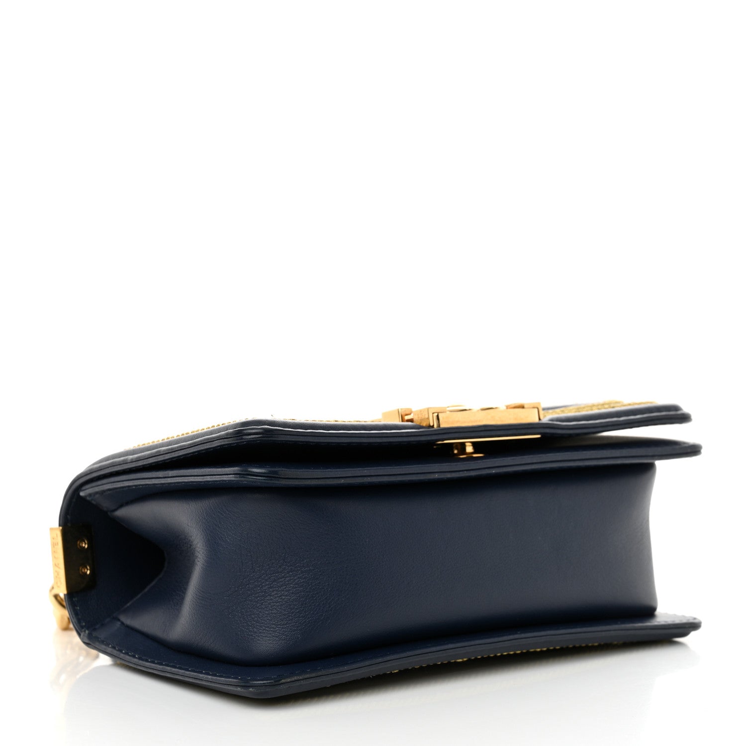 Calfskin Chevron Quilted Braided Small Boy Flap White Navy