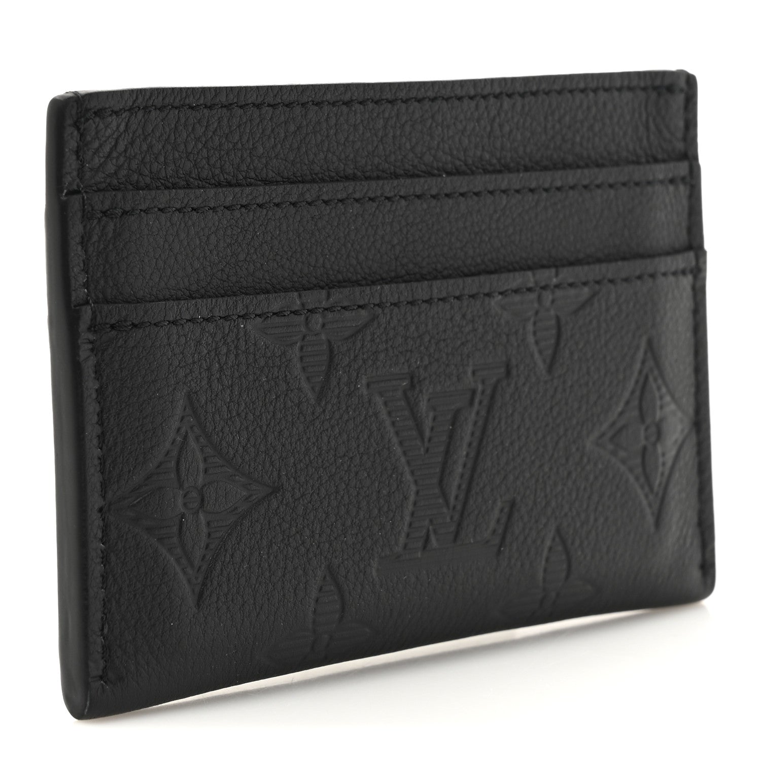 Calfskin Monogram Shadow Double Card Holder Black