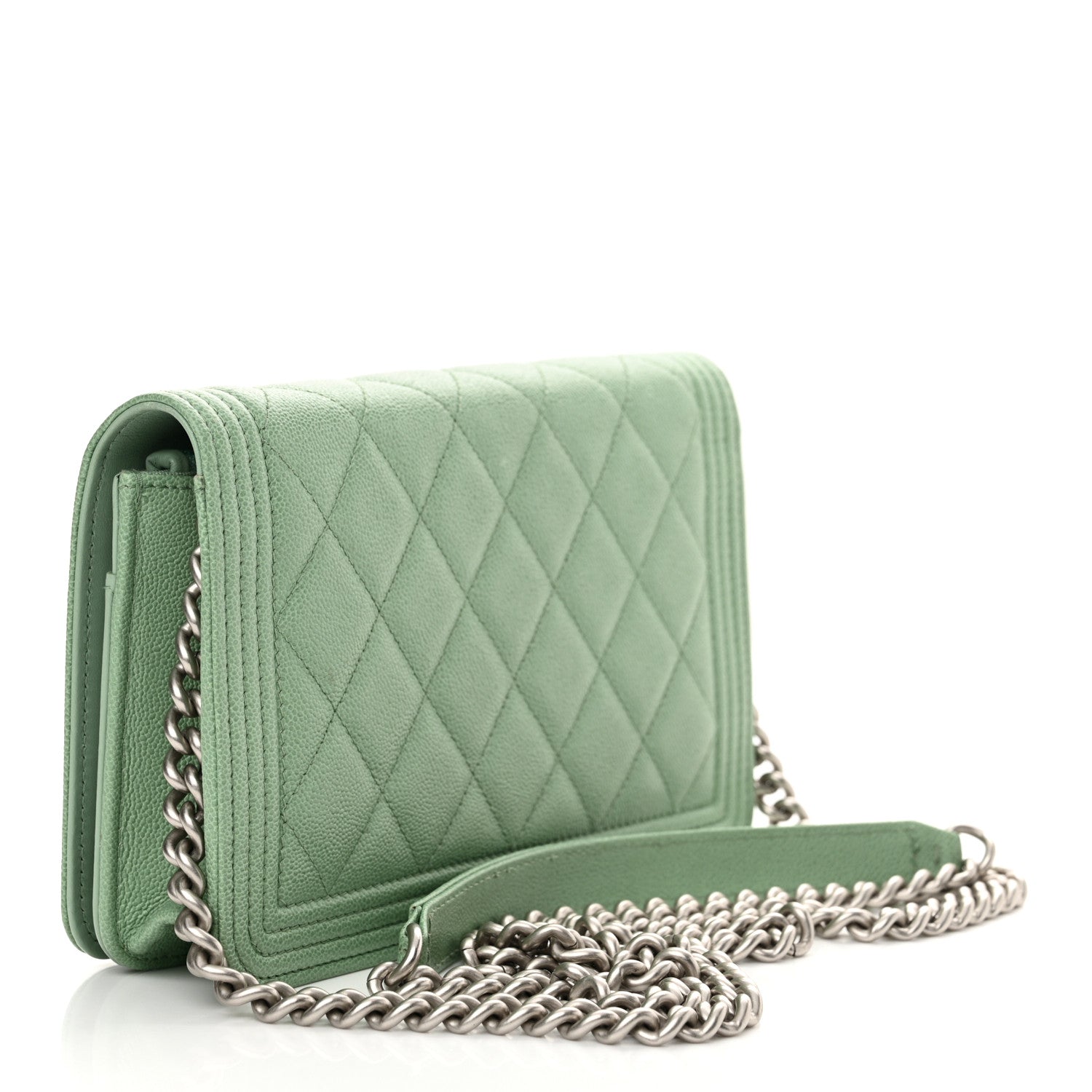 Caviar Quilted Boy Wallet On Chain WOC Light Green