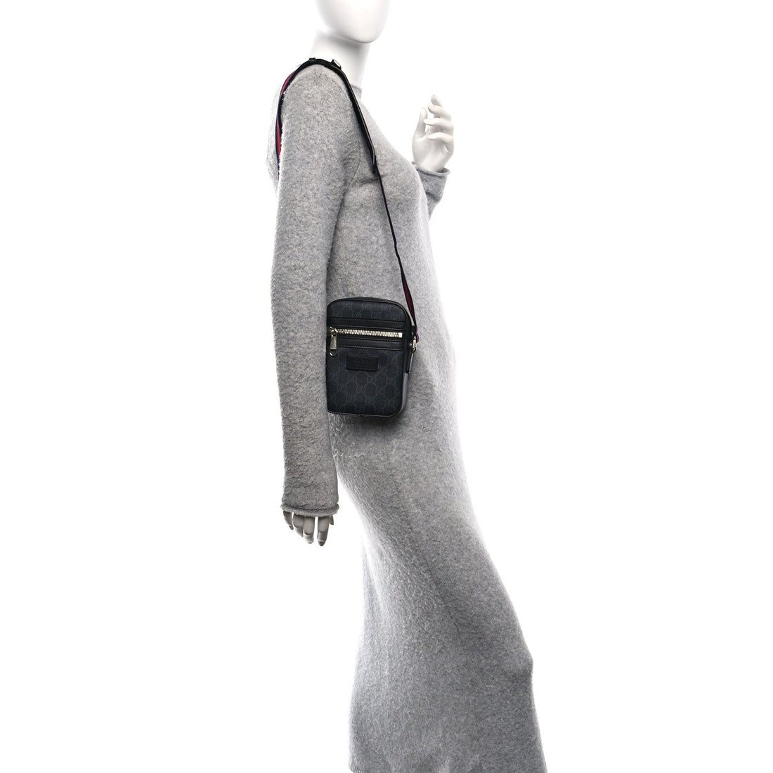 GG Supreme Monogram Appia Calfskin Web Small Camera Messenger Bag Black Grey