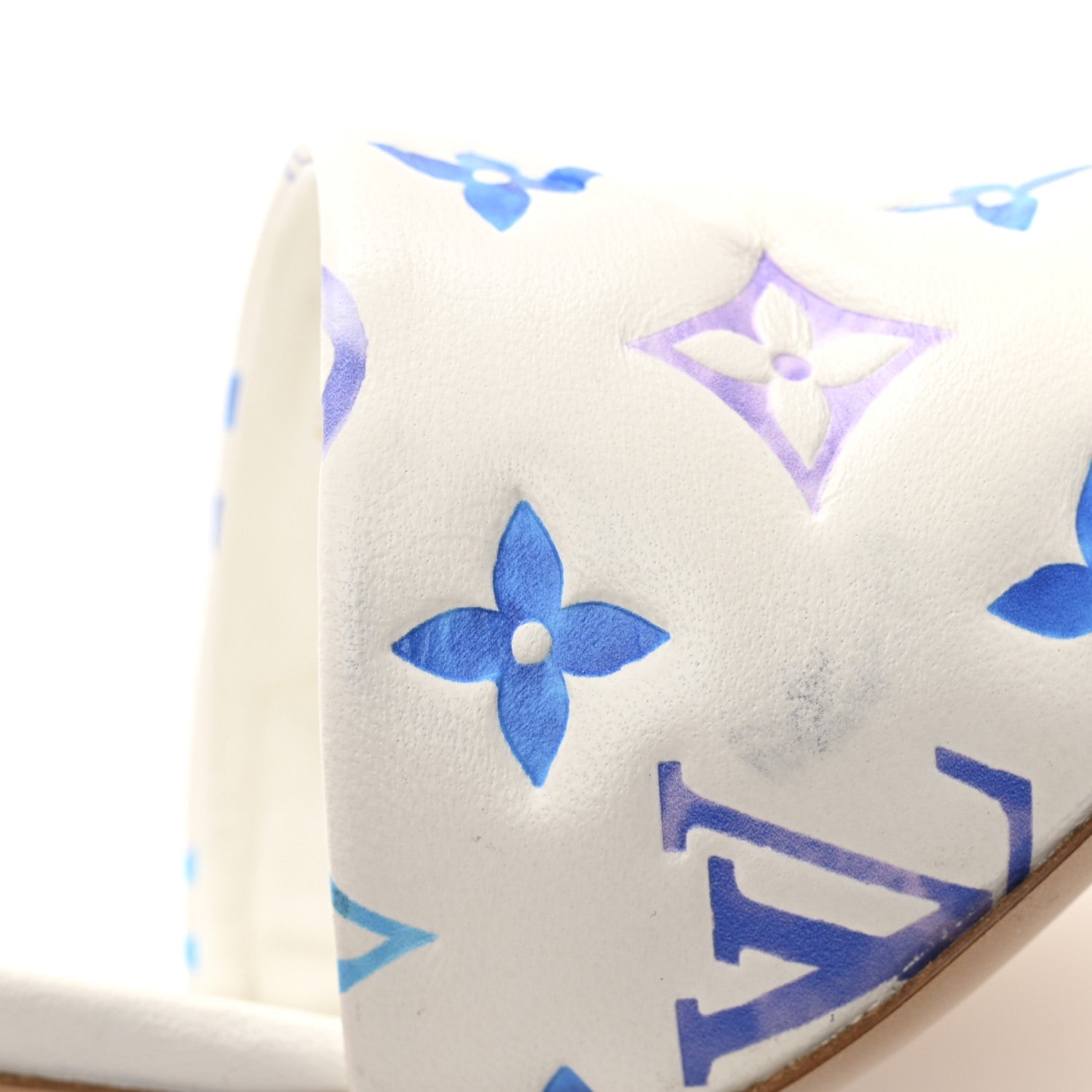 Lambskin Embossed Monogram By The Pool Revival High Heel Mules 39 White Blue Purple