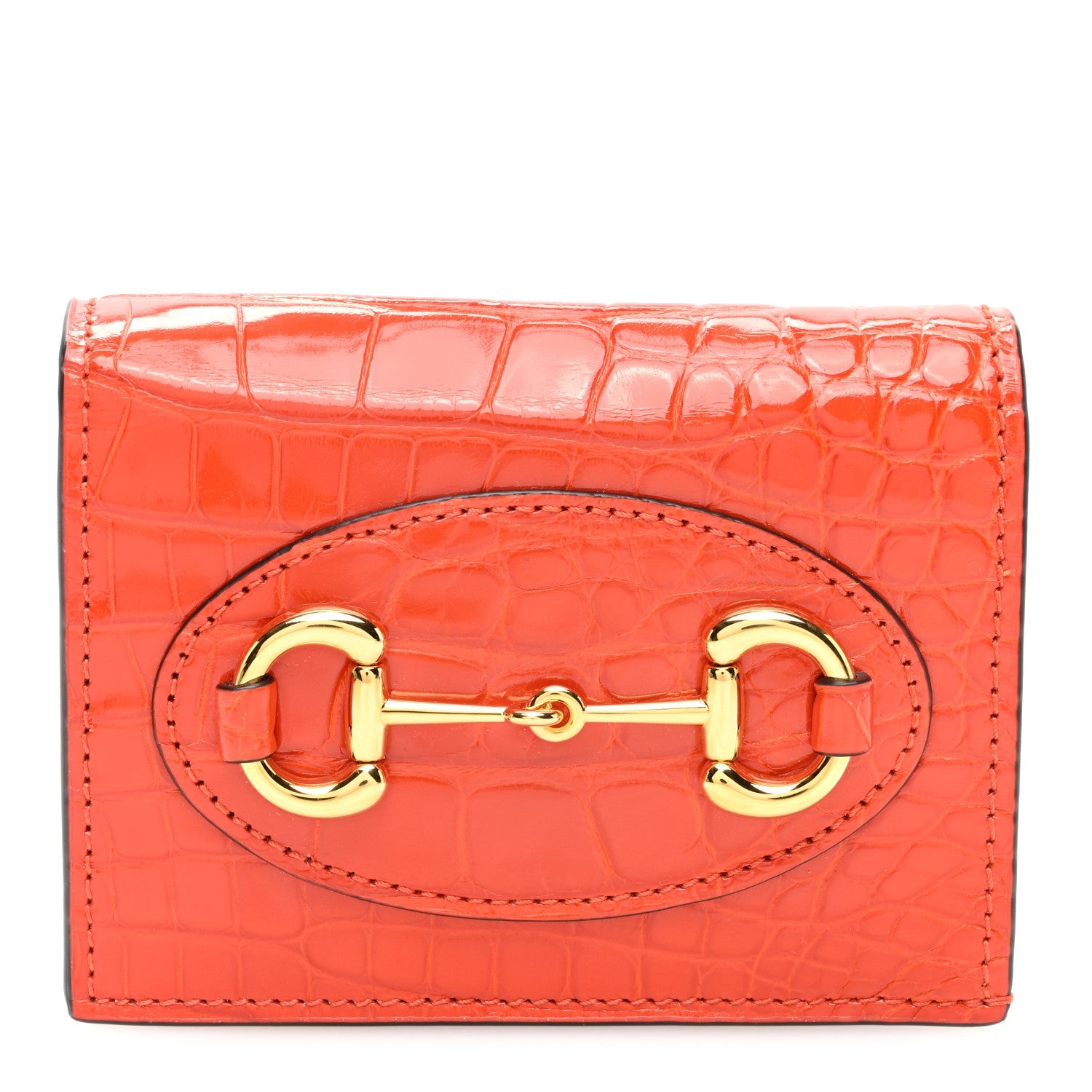 Boarded Plutone Crocodile Horsebit 1955 Card Case Wallet Sun Orange