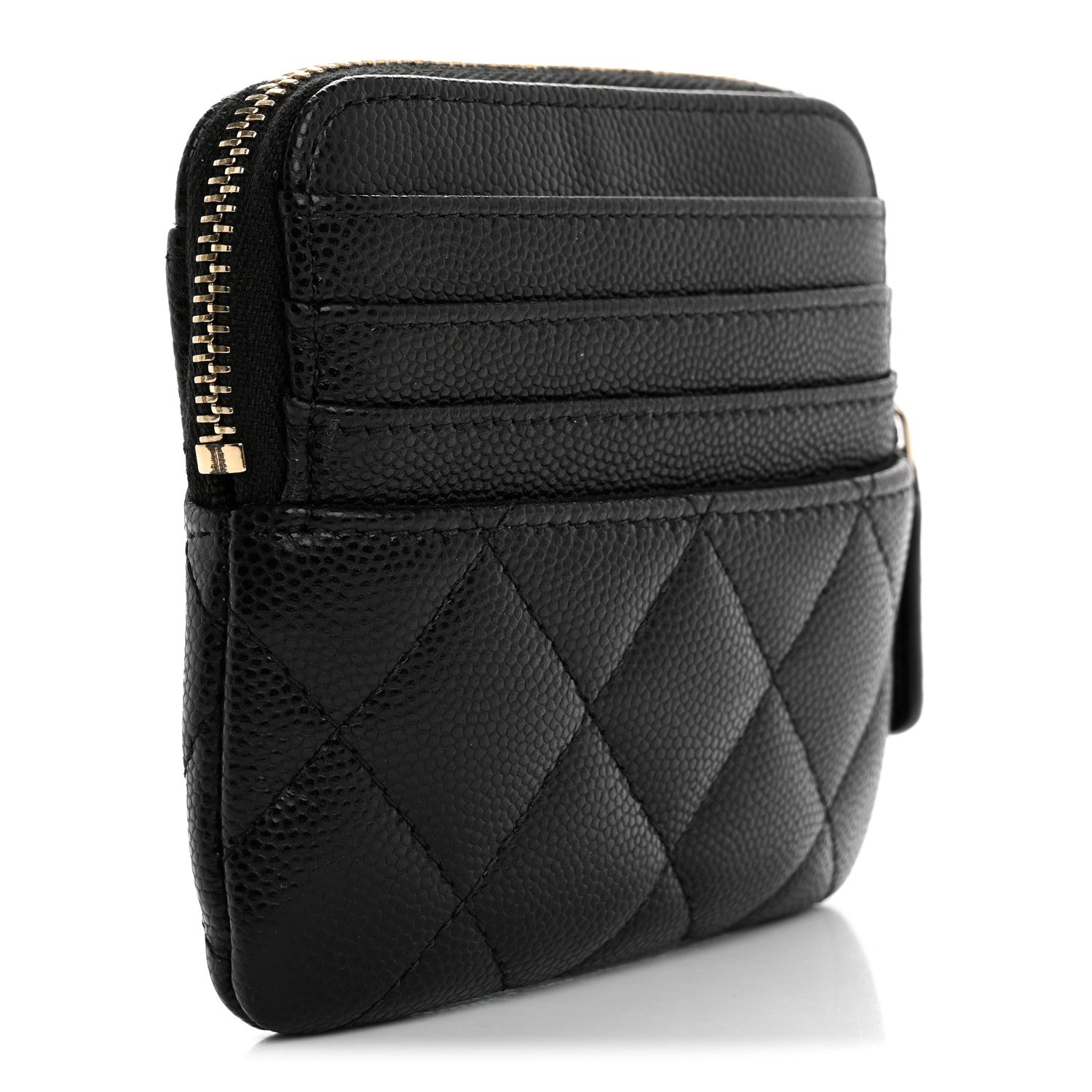 Caviar Quilted Zip Card Holder Wallet Black