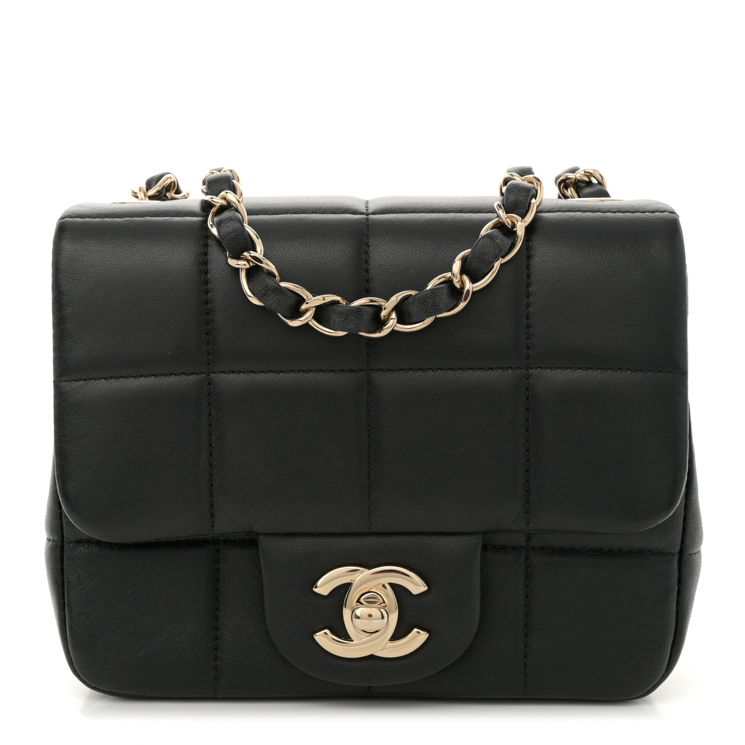 Lambskin Resin Crystal Square Quilted Mini Monacoco Flap Black