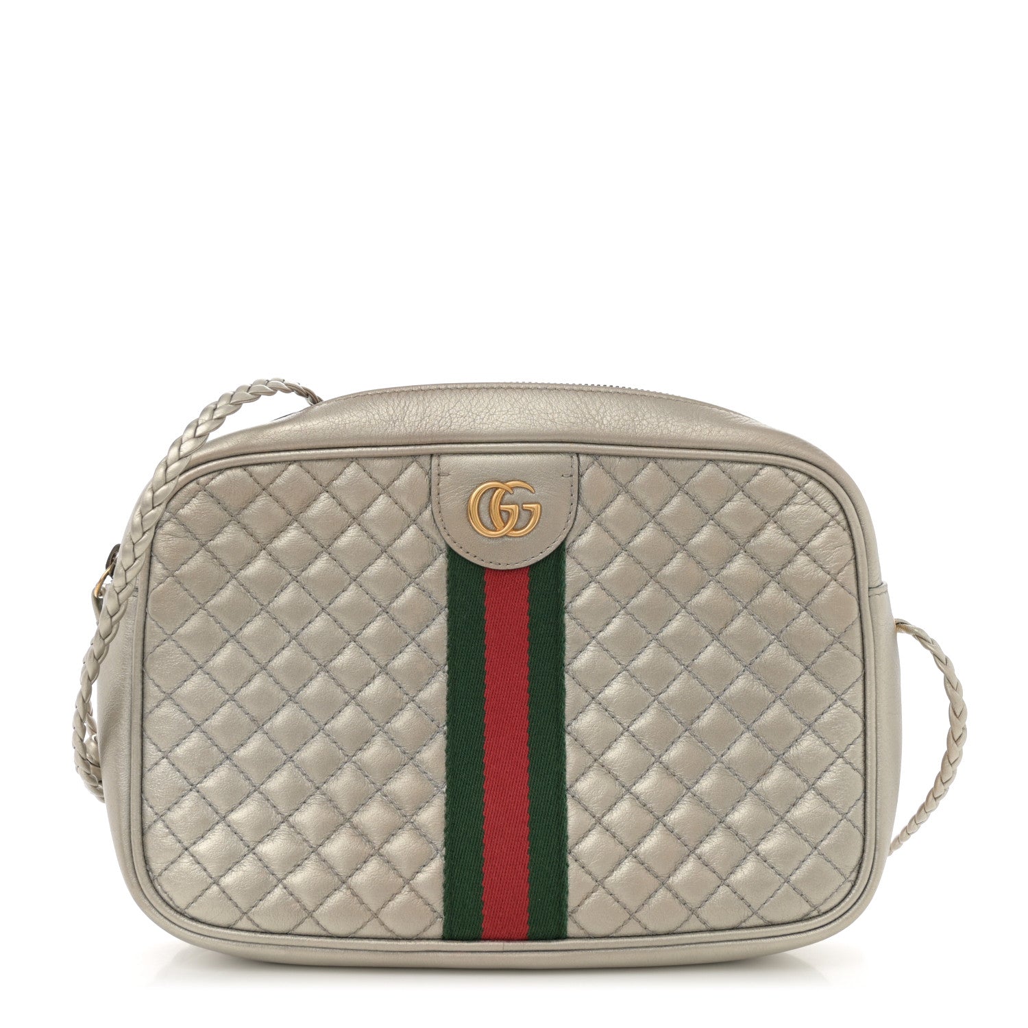 Laminated Nappa Web Trapuntata Small GG Shoulder Bag Argento