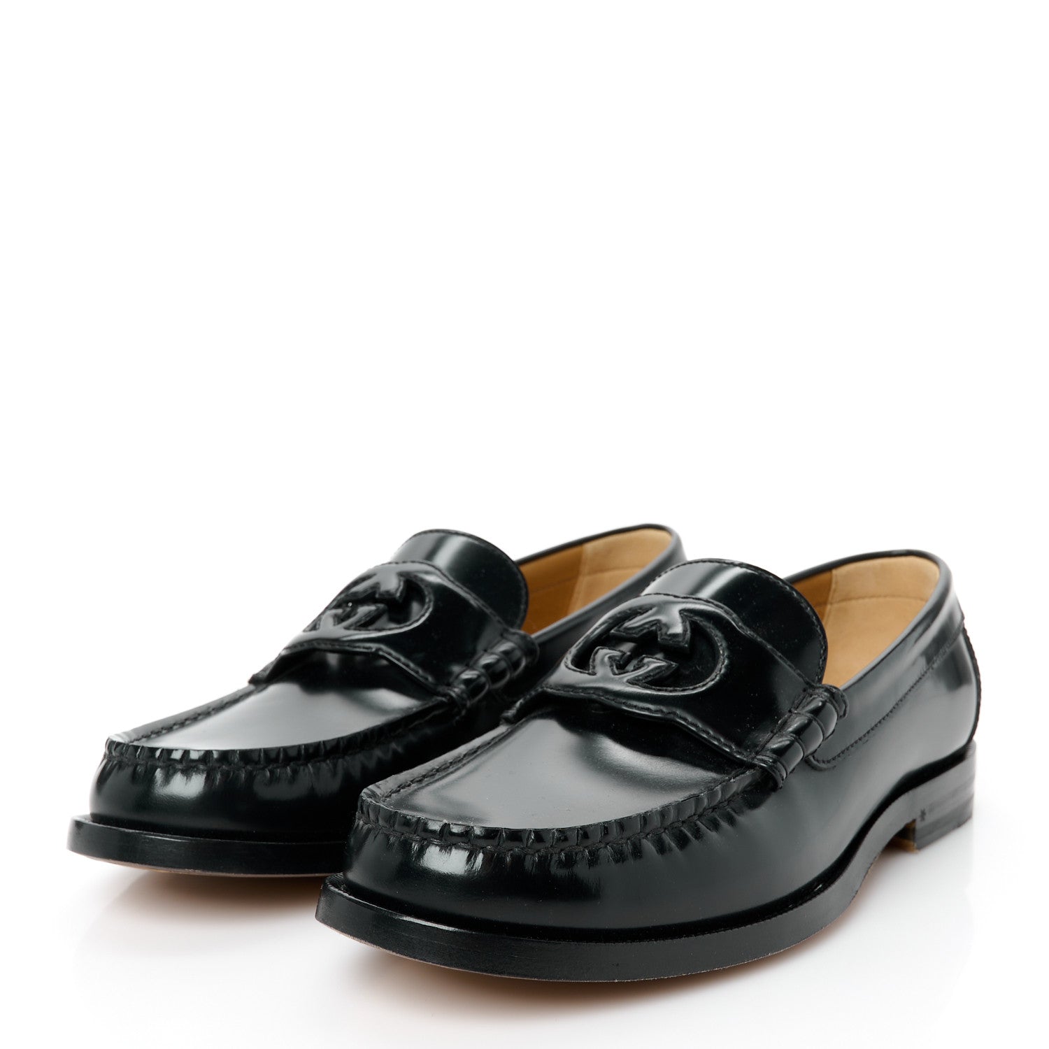 Calfskin Mens Interlocking G Millennial Ribot Loafers 7 Black
