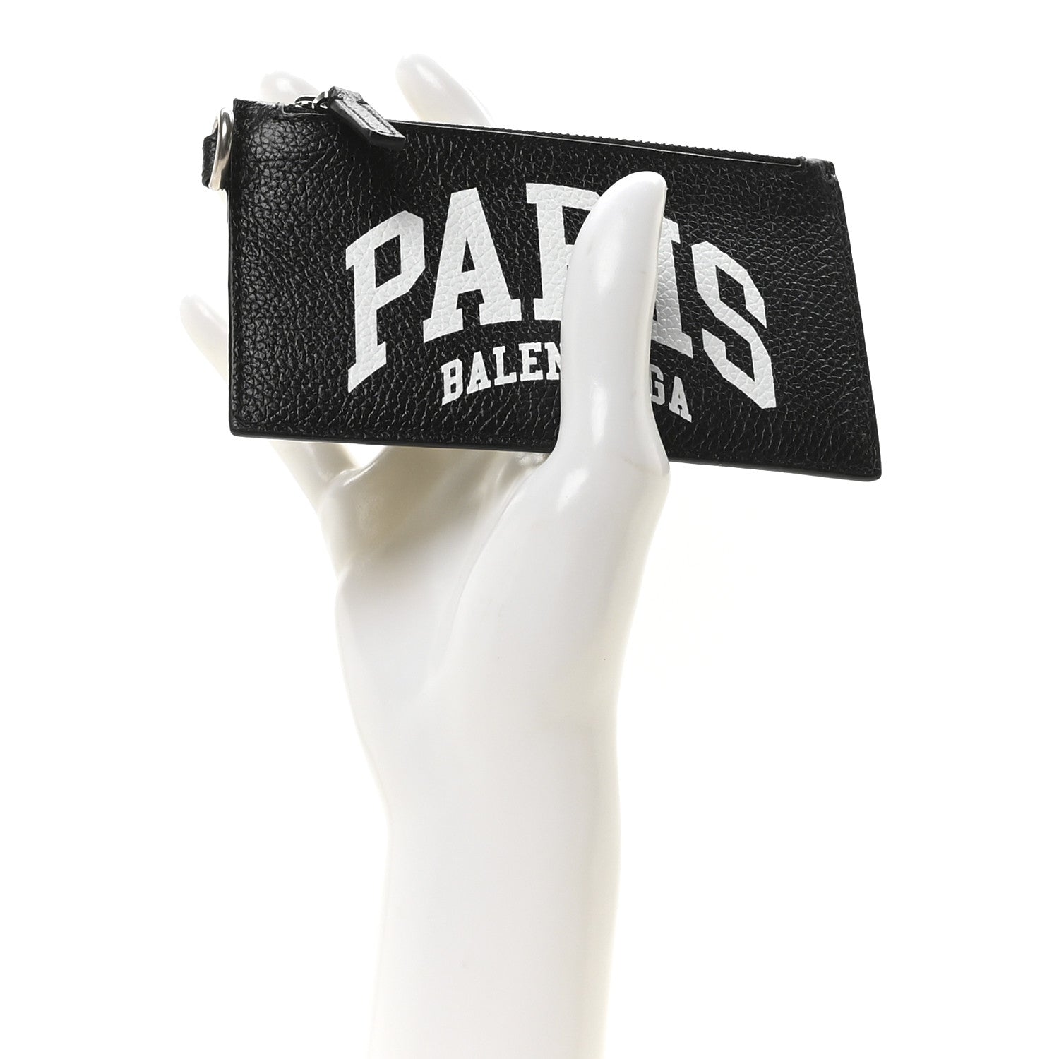 Grained Calfskin Paris Logo Cash Coin Card Holder On Keychain Black