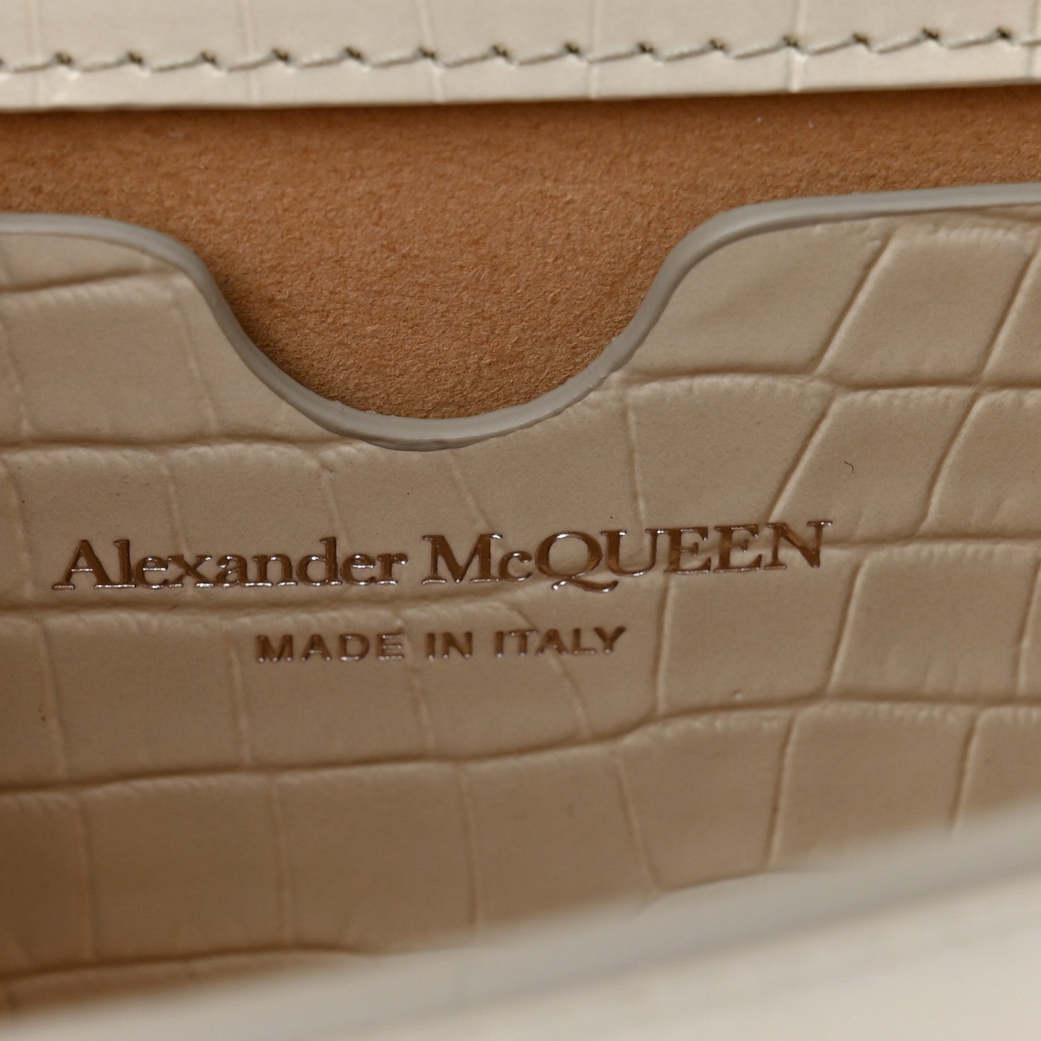 Calfskin Shiny Crocodile Embossed Mini Ombrè Jeweled Satchel Ivory Grey