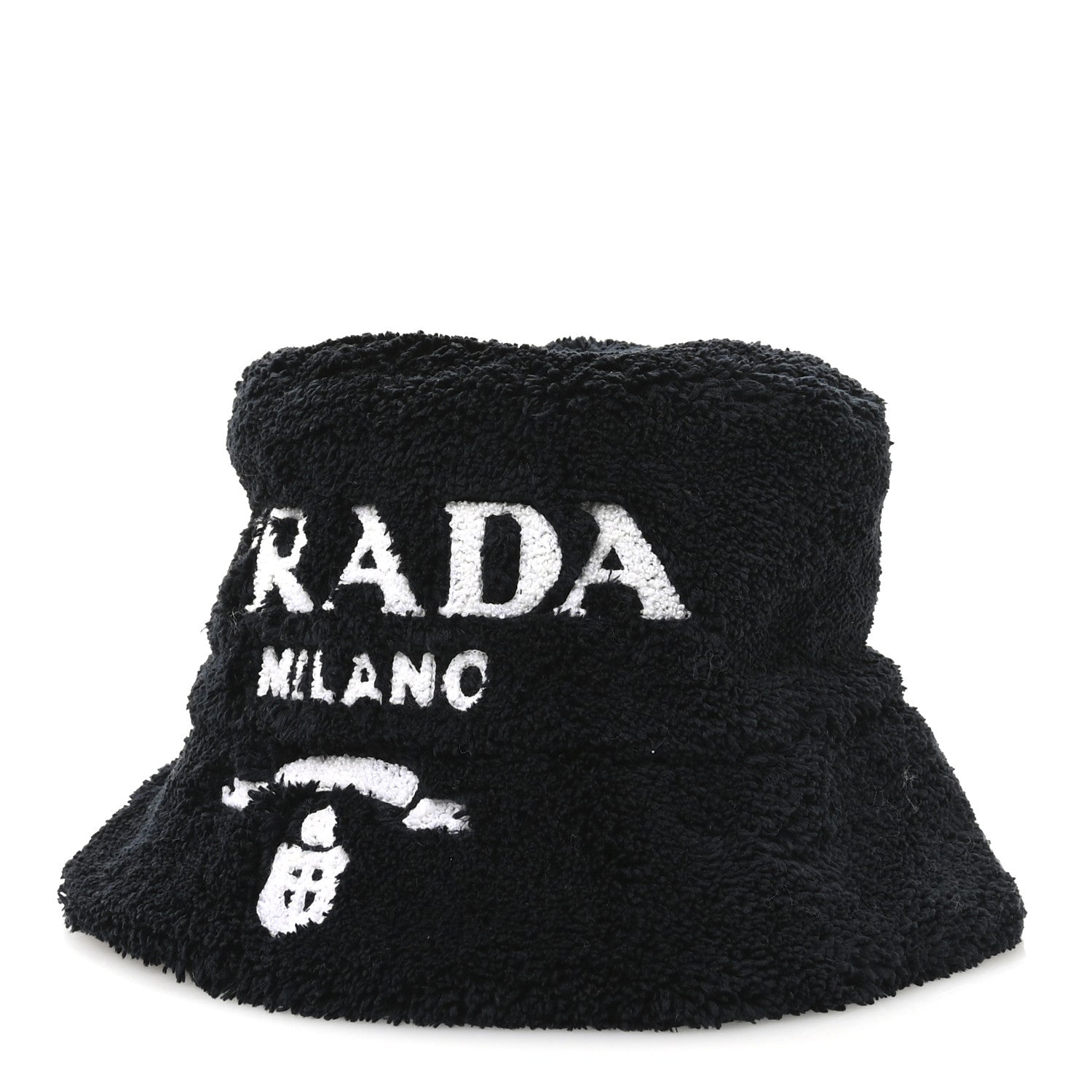 Terry Cloth Logo Embroidered Womens Bucket Hat S Black White