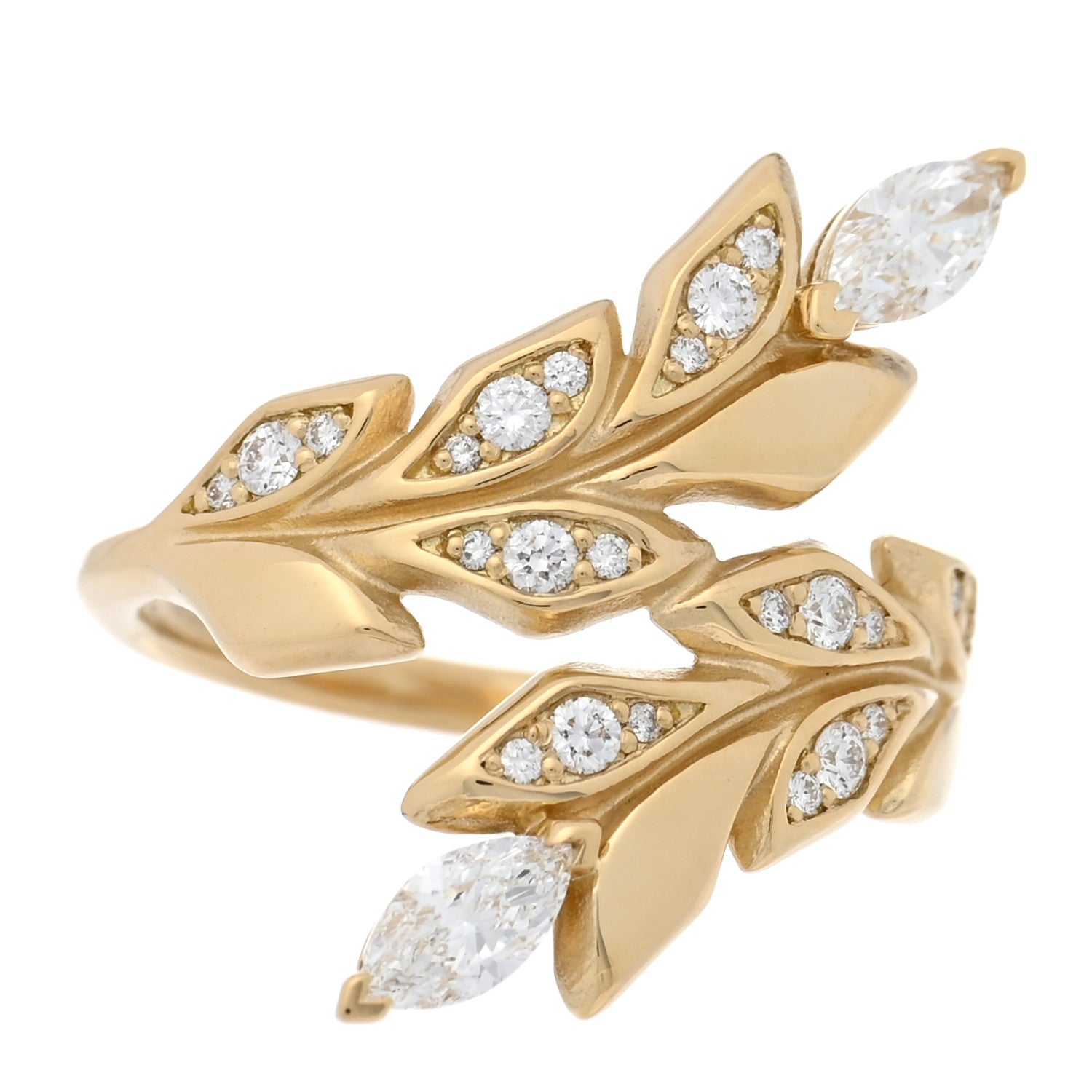18K Yellow Gold Diamond Victoria Vine Bypass Ring 49 5