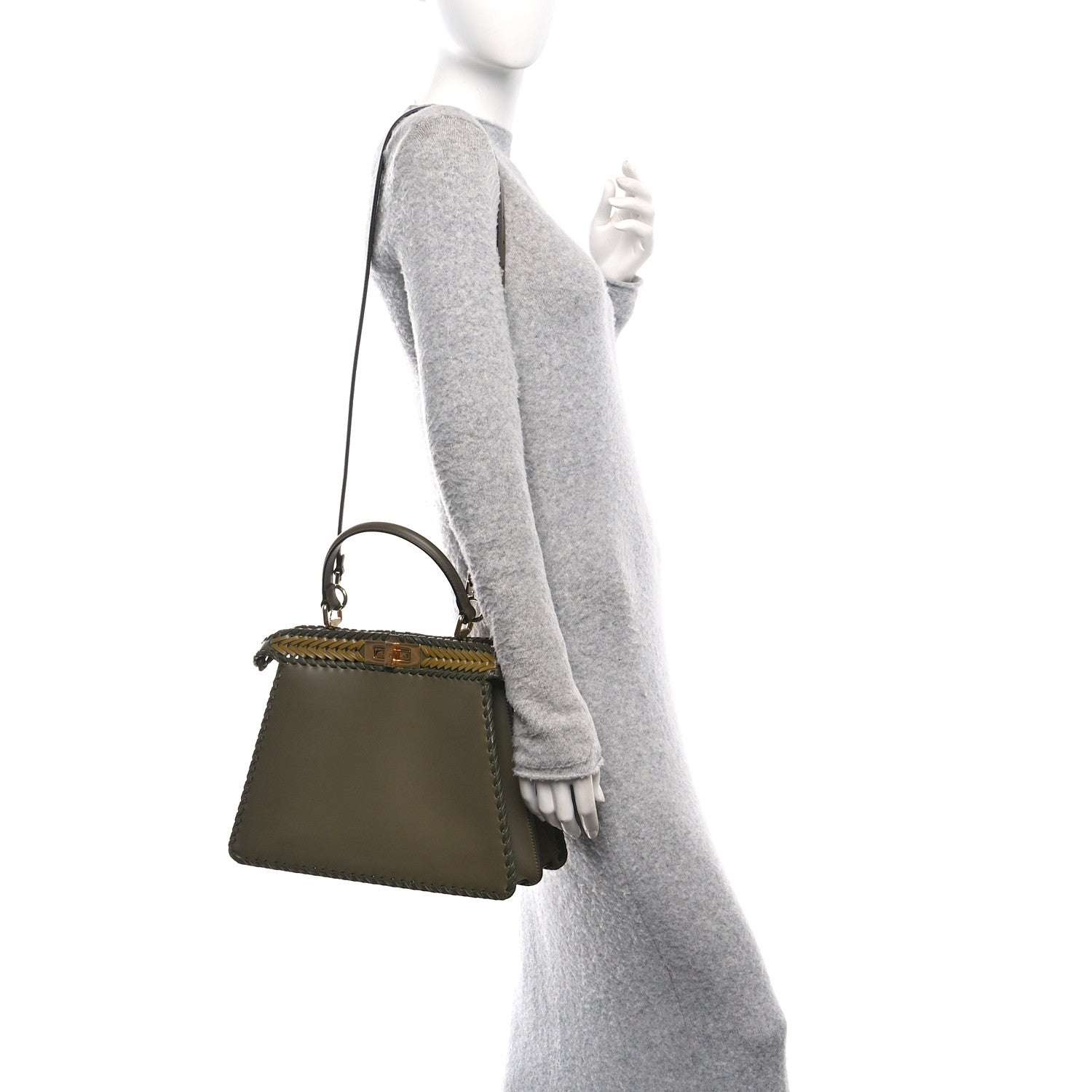 Vitello King Ceylon Shiny Nappa Woven Medium Peekaboo I SEE U Satchel Avocado Cedro Camaleonte
