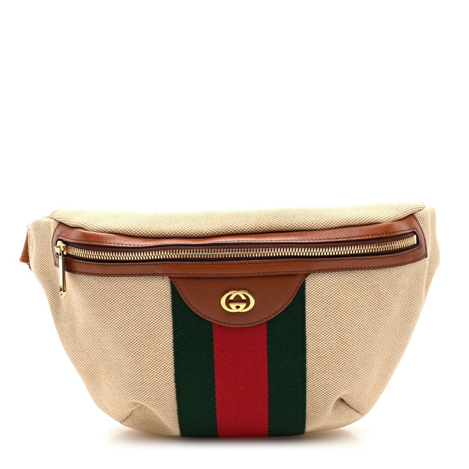 Vintage Canvas Web Belt Bag Sand Cuir