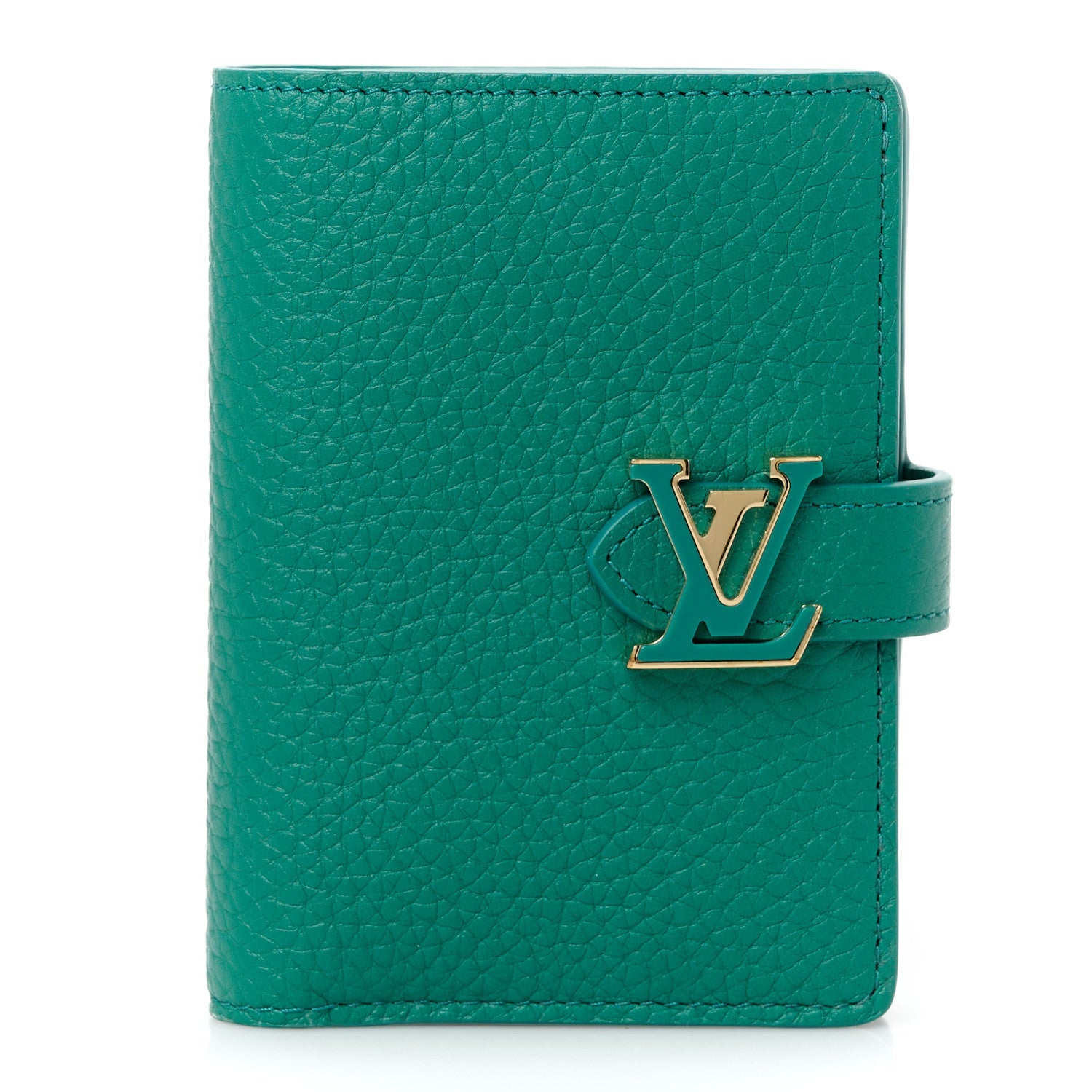 Taurillon Capucines Vertical Compact Wallet Green