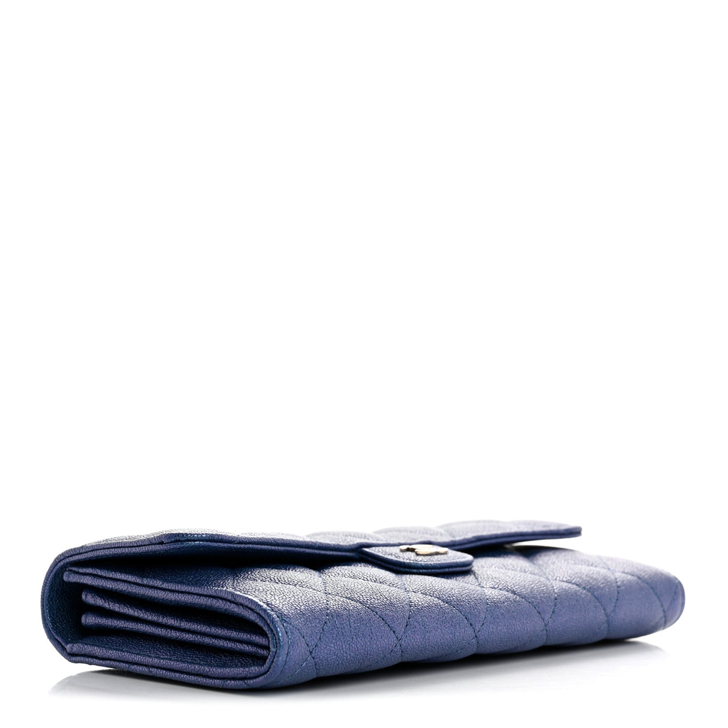 Iridescent Caviar Quilted Large Gusset Flap Wallet Dark Blue