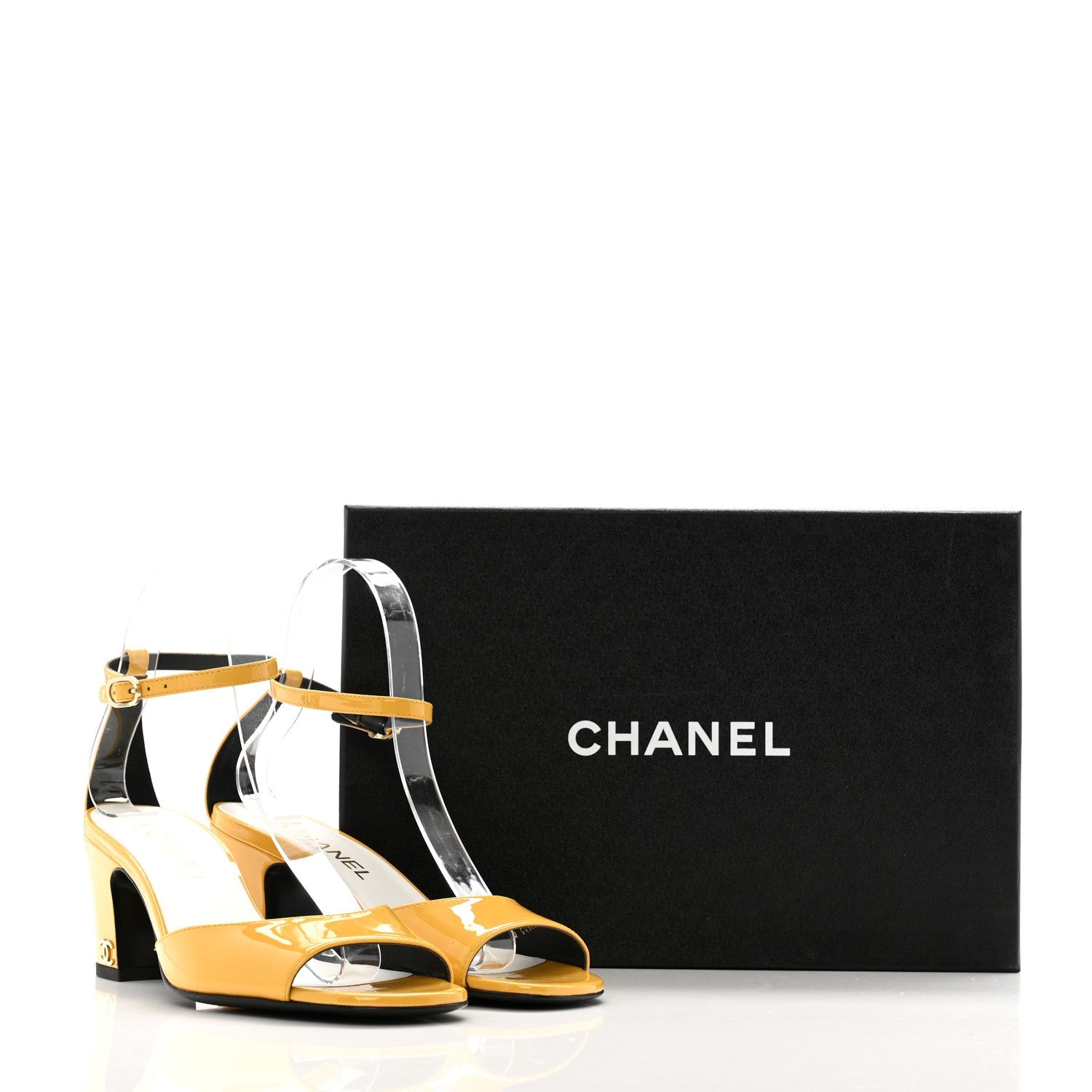 Patent CC Ankle Strap Sandals 37.5 Yellow