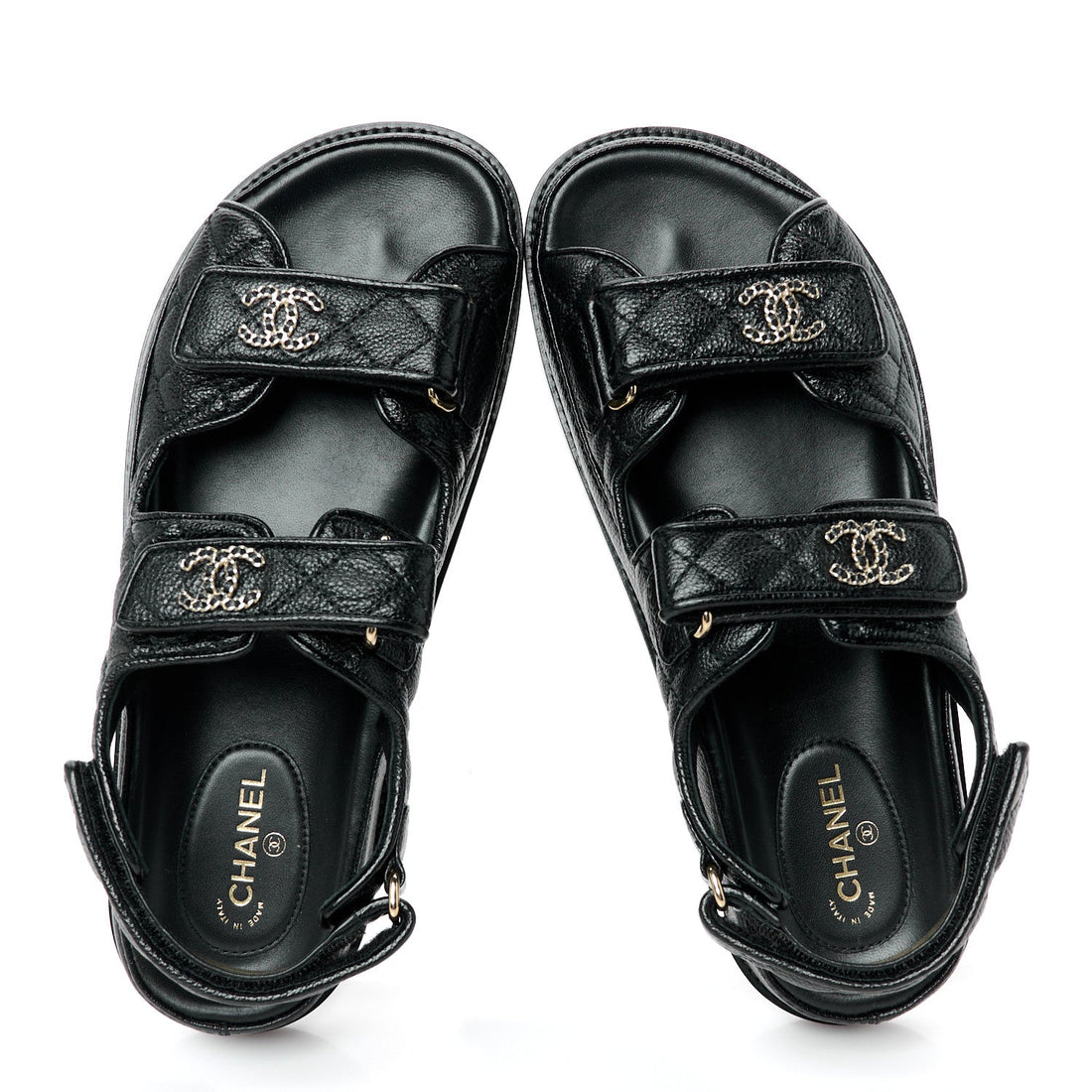 Grained Calfskin Velcro Dad Sandals 39 Black