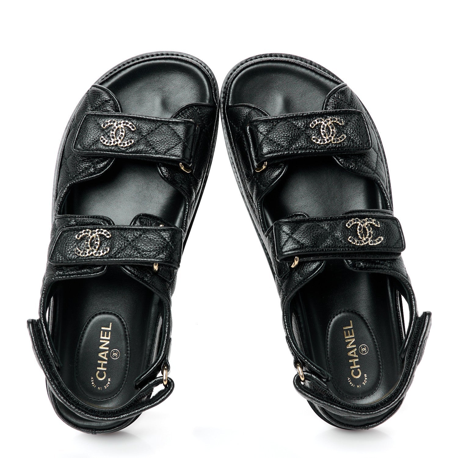 Grained Calfskin Velcro Dad Sandals 39 Black