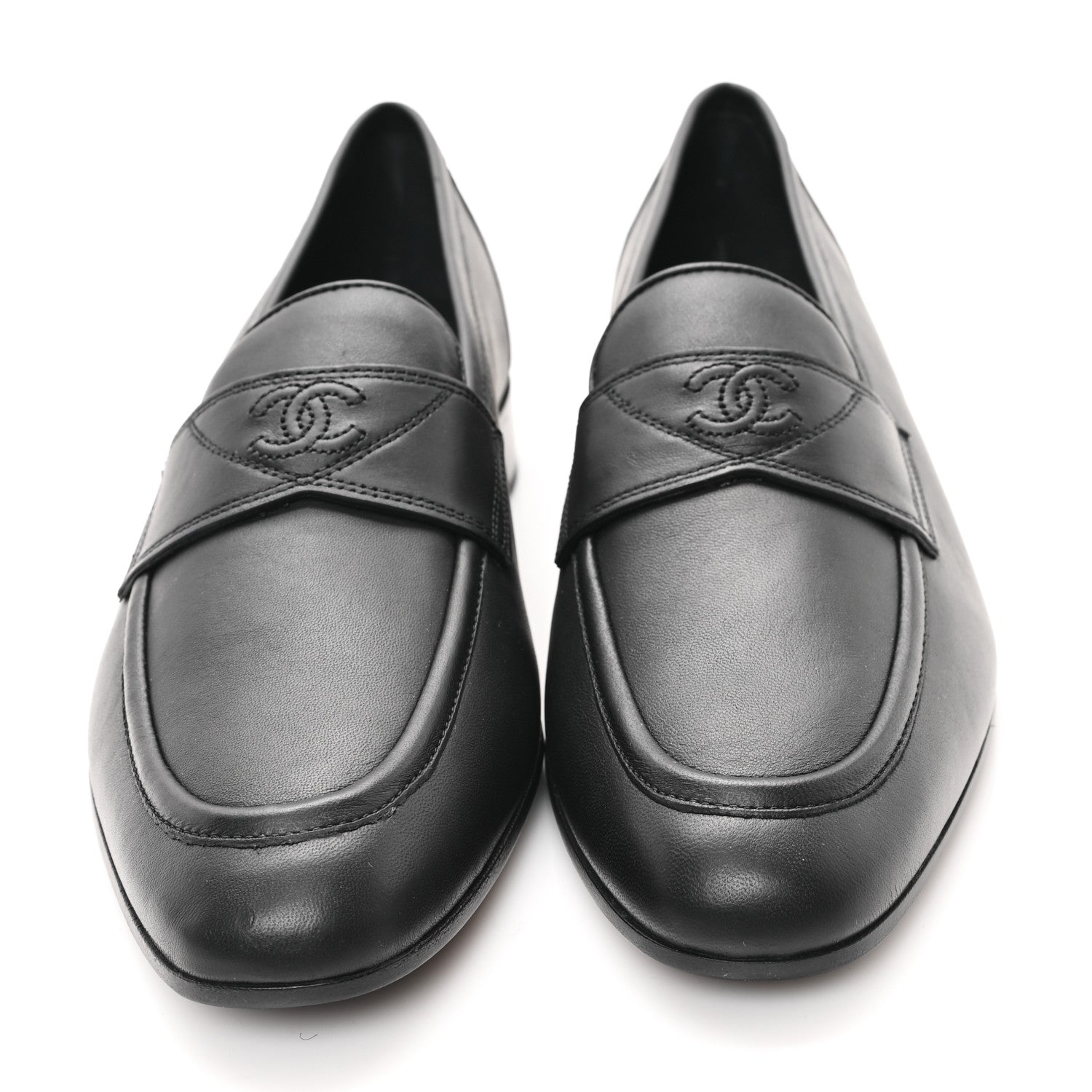 Lambskin Mens Stitched CC Loafers 42 Black