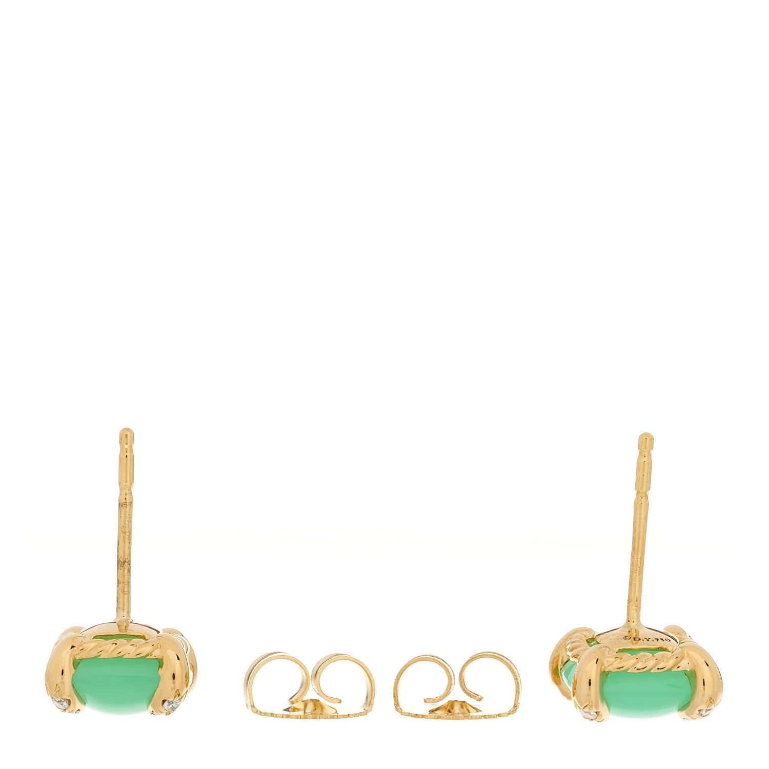 18K Yellow Gold Diamond Chrysoprase 8mm Chatelaine Earrings