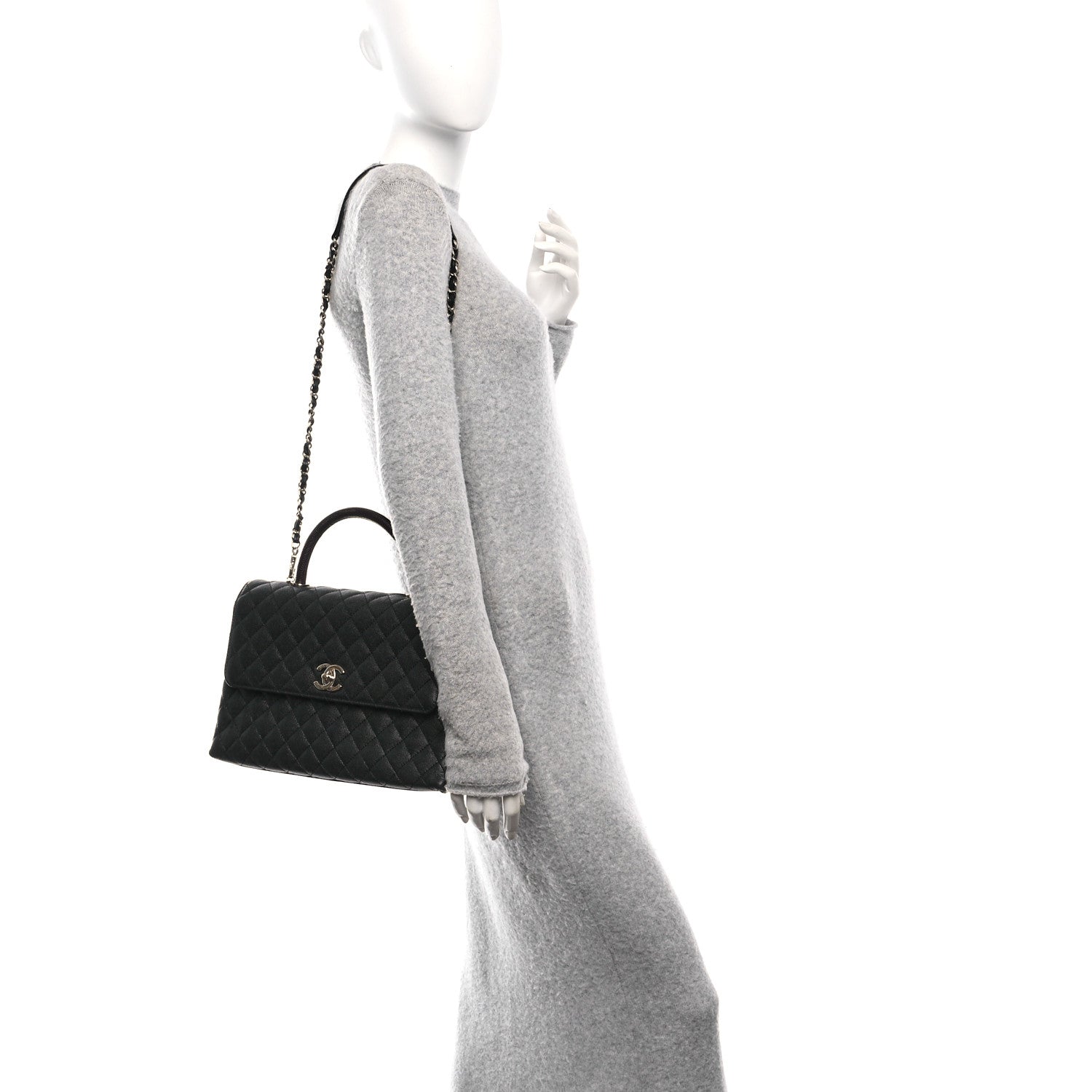 Caviar Lizard Quilted Medium Coco Handle Flap Black