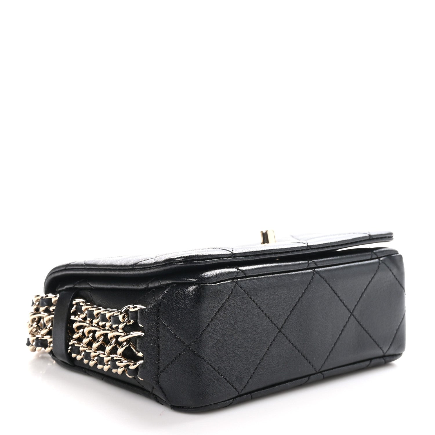 Lambskin Quilted Mini Chain Rows Flap Black