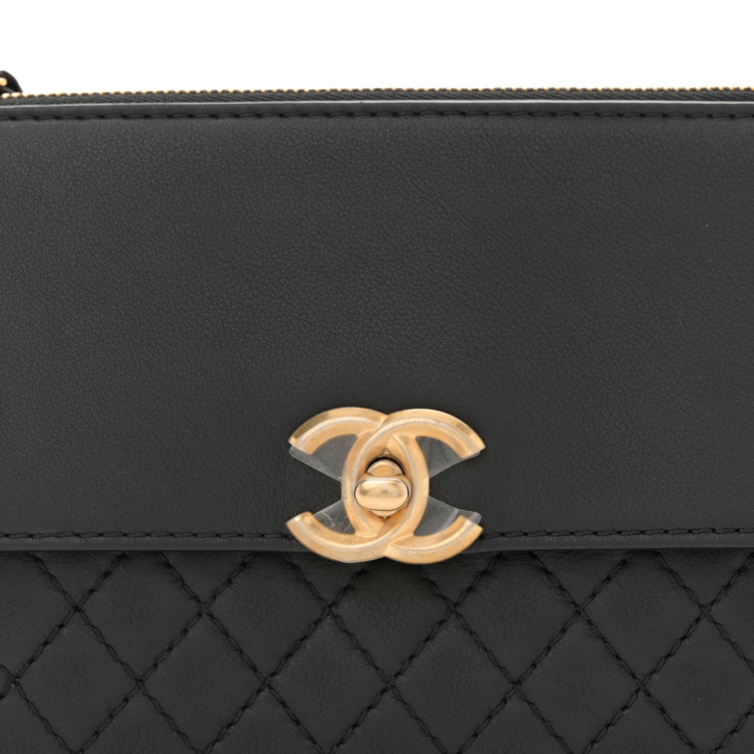 Calfskin Quilted Multi Pouching Flap And Coin Purse Black