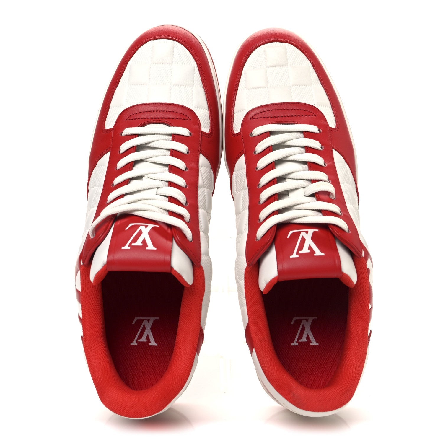 Calfskin Maxi Damier Mens Rivoli Sneakers 8 Orange White