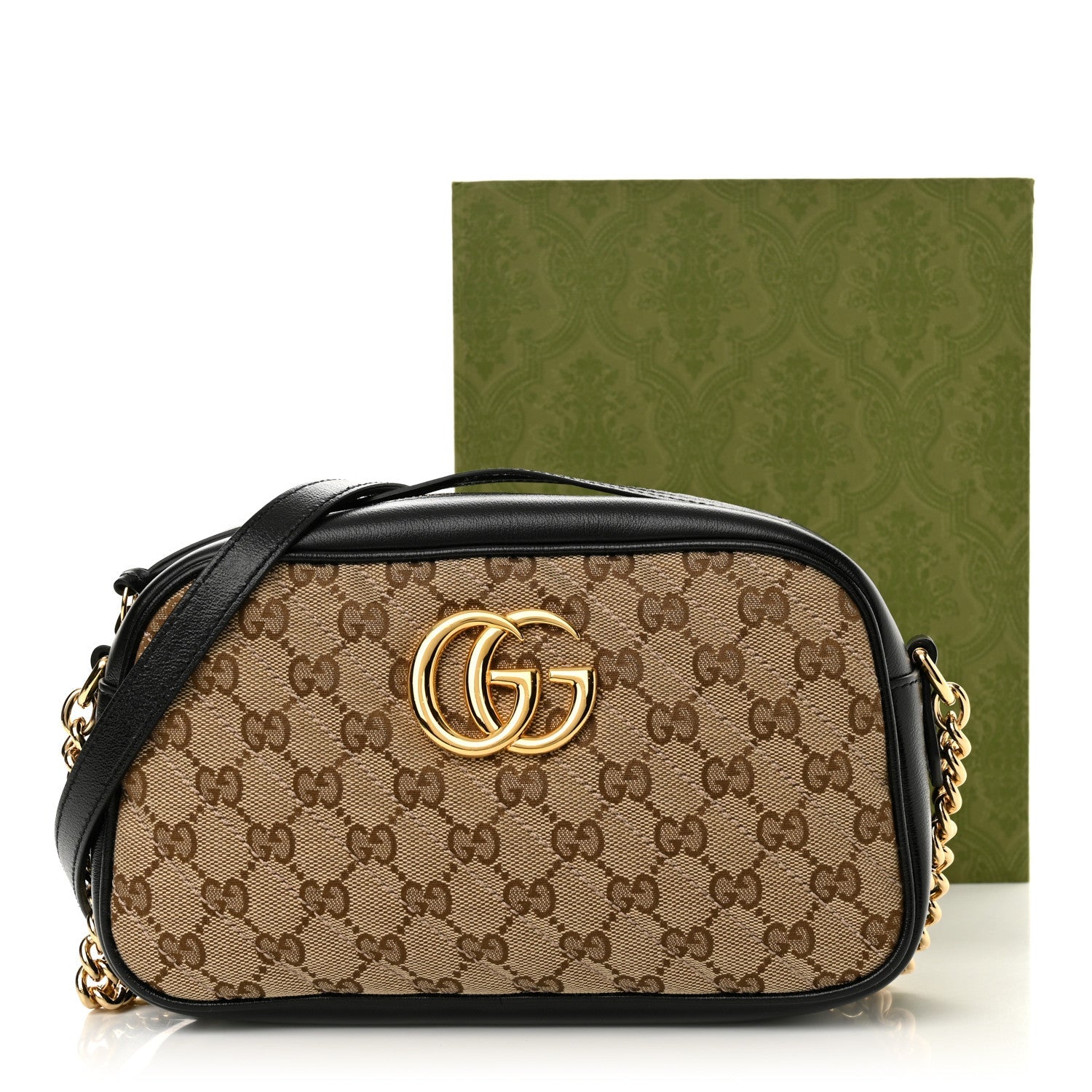 Monogram Matelasse Diagonal Small GG Marmont Chain Shoulder Bag Beige Black