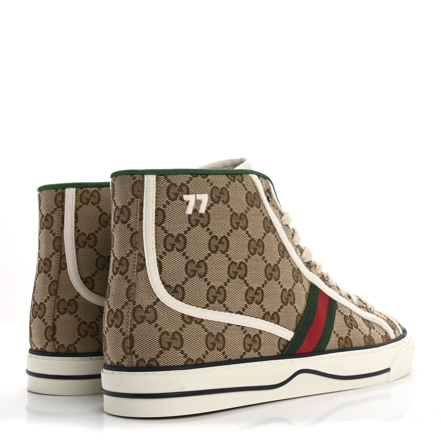 GG Monogram Web Mens 1977 Tennis High Top Sneakers 11 Beige Ebony Mystic White