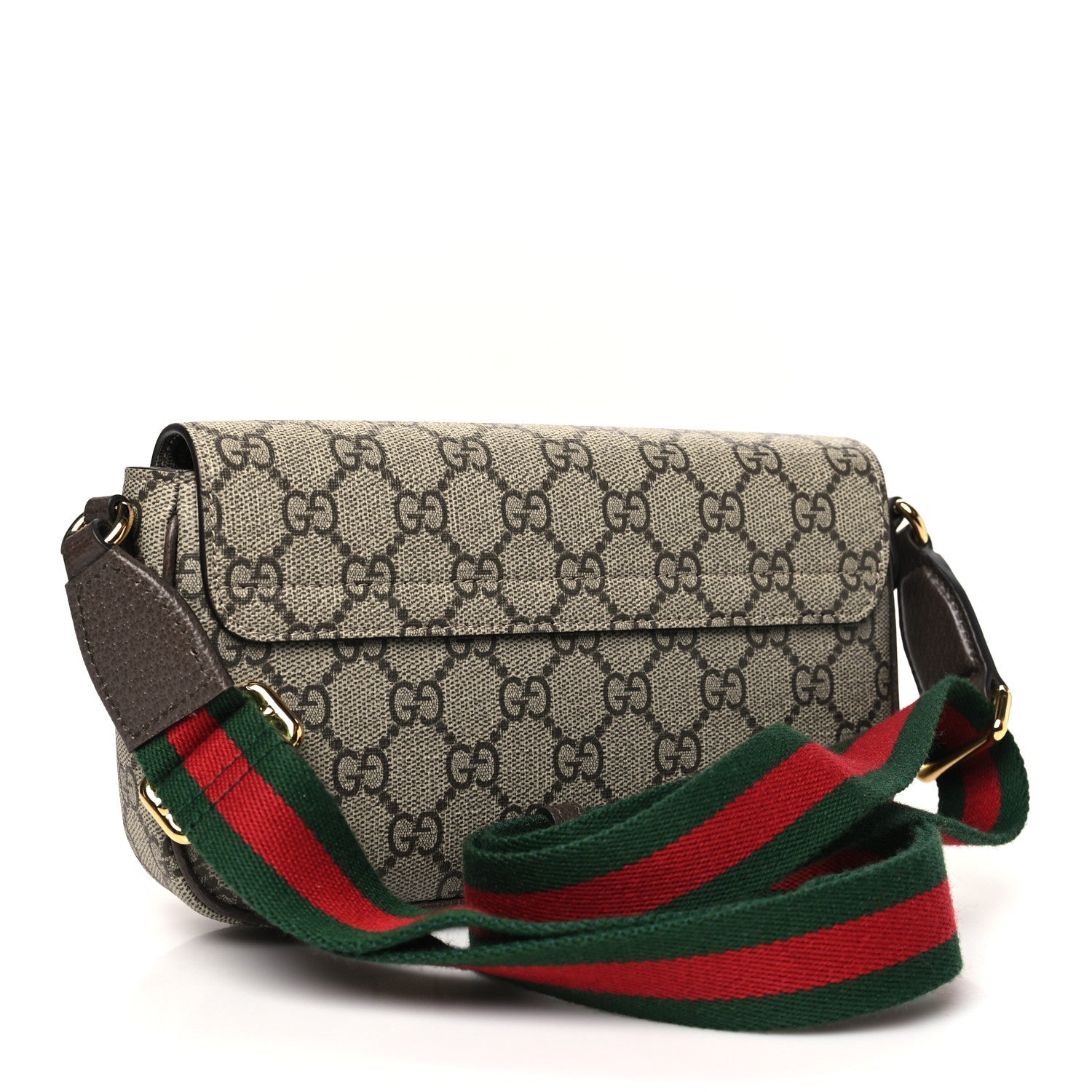 GG Supreme Monogram Textured Dollar Calfskin Web Mini Ophidia Envelope Shoulder Bag Beige Ebony
