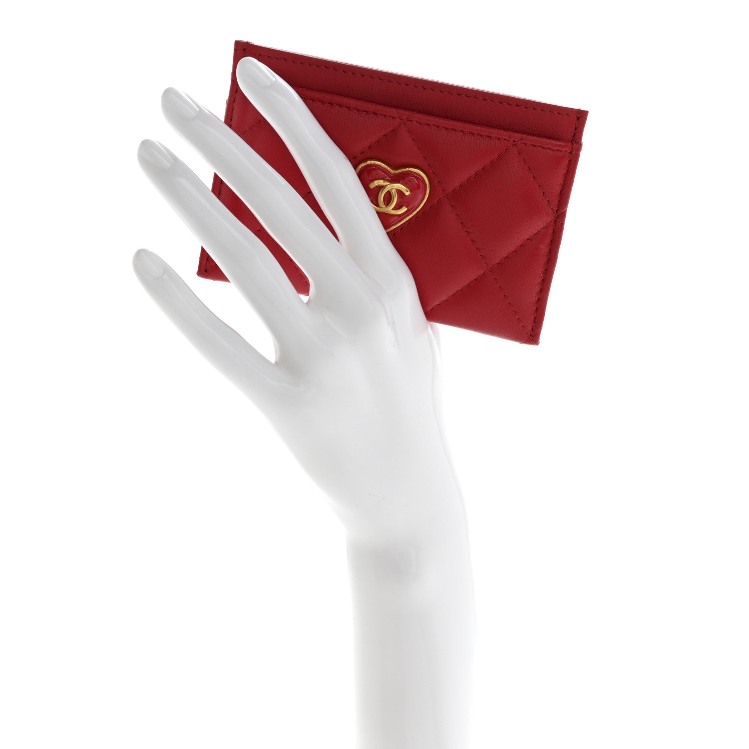 Lambskin Plexiglass Quilted Coco Love Card Holder Red