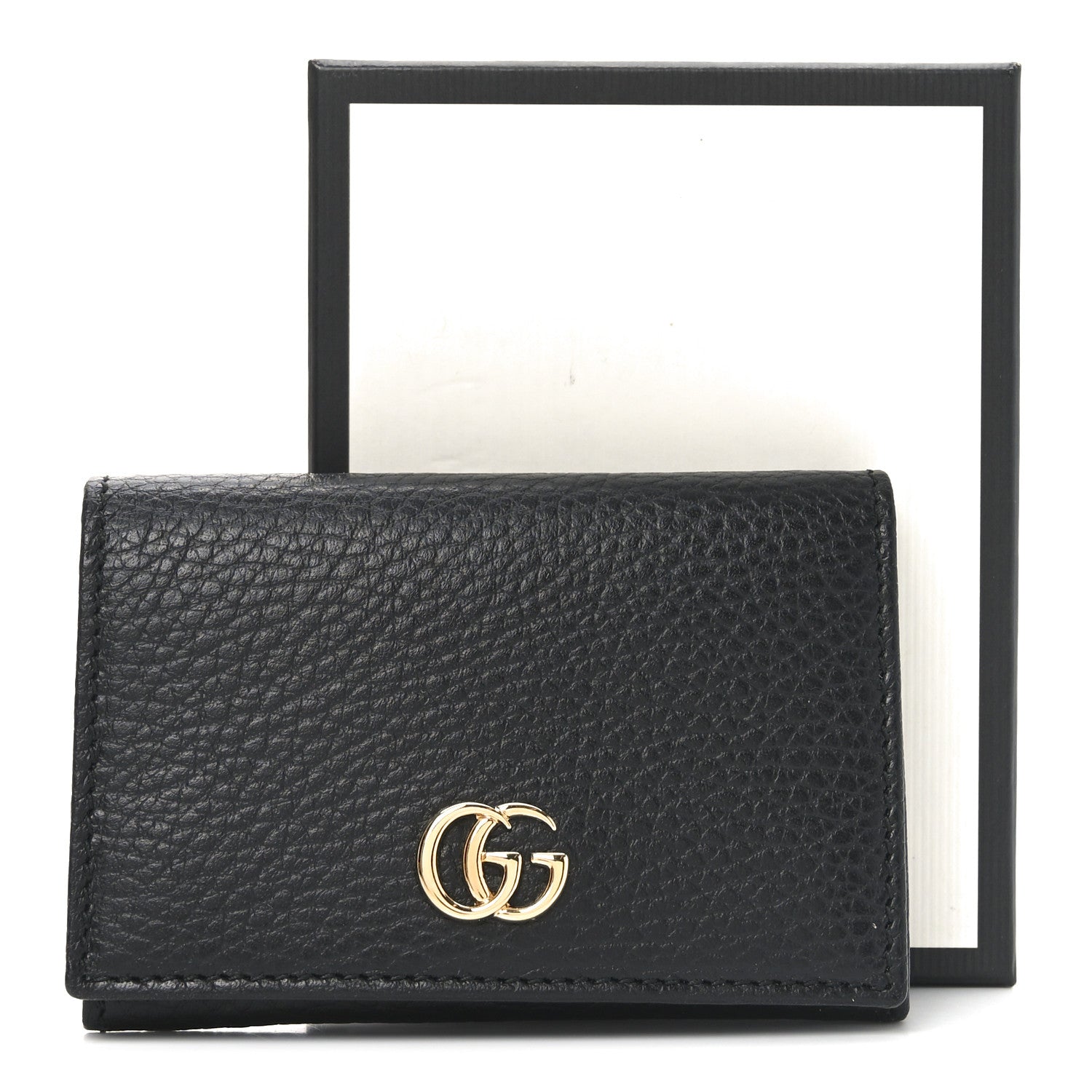 Pebbled Calfskin GG Marmont Card Case Black